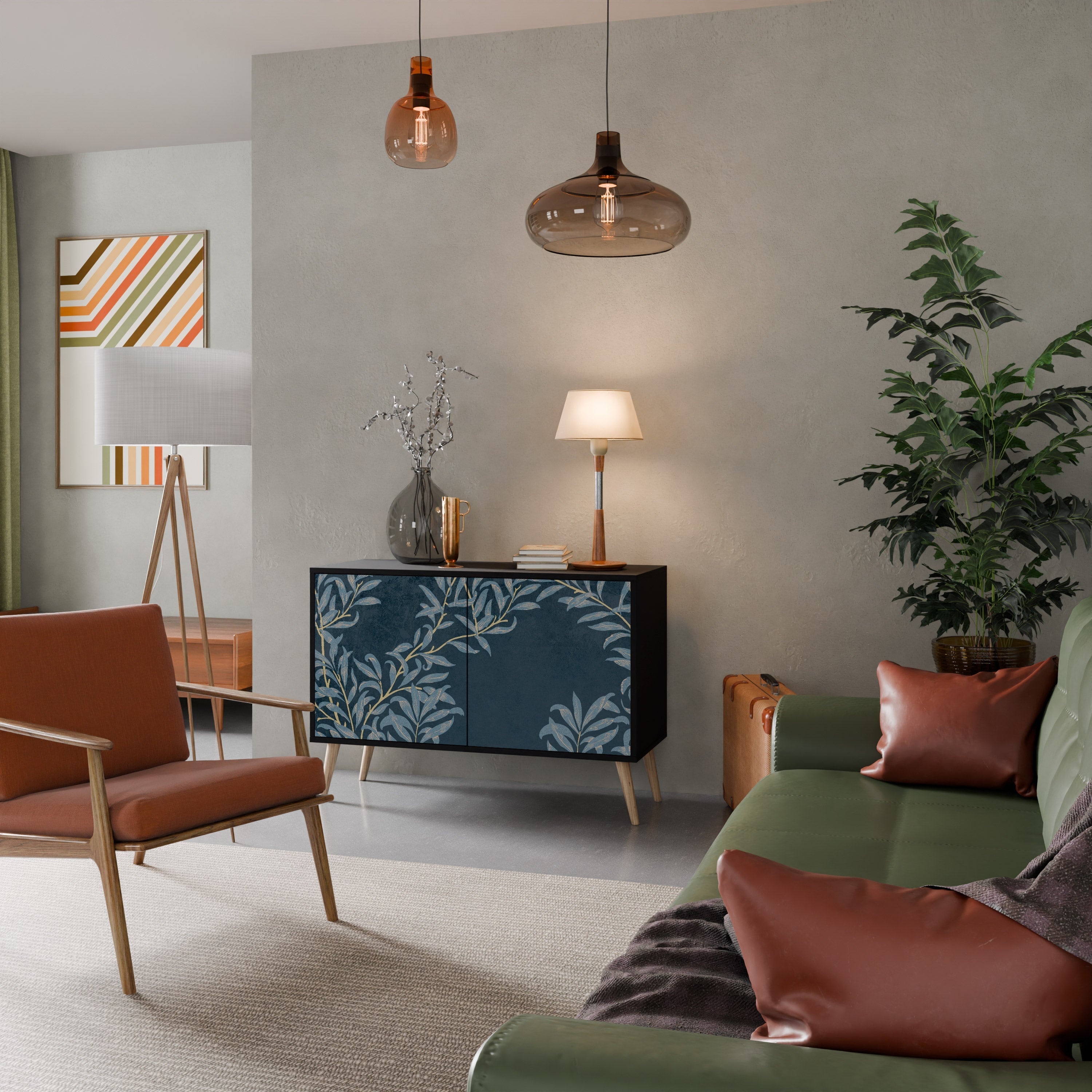 BLUE LEAVES Sideboard mit 2 Türen in Schwarz