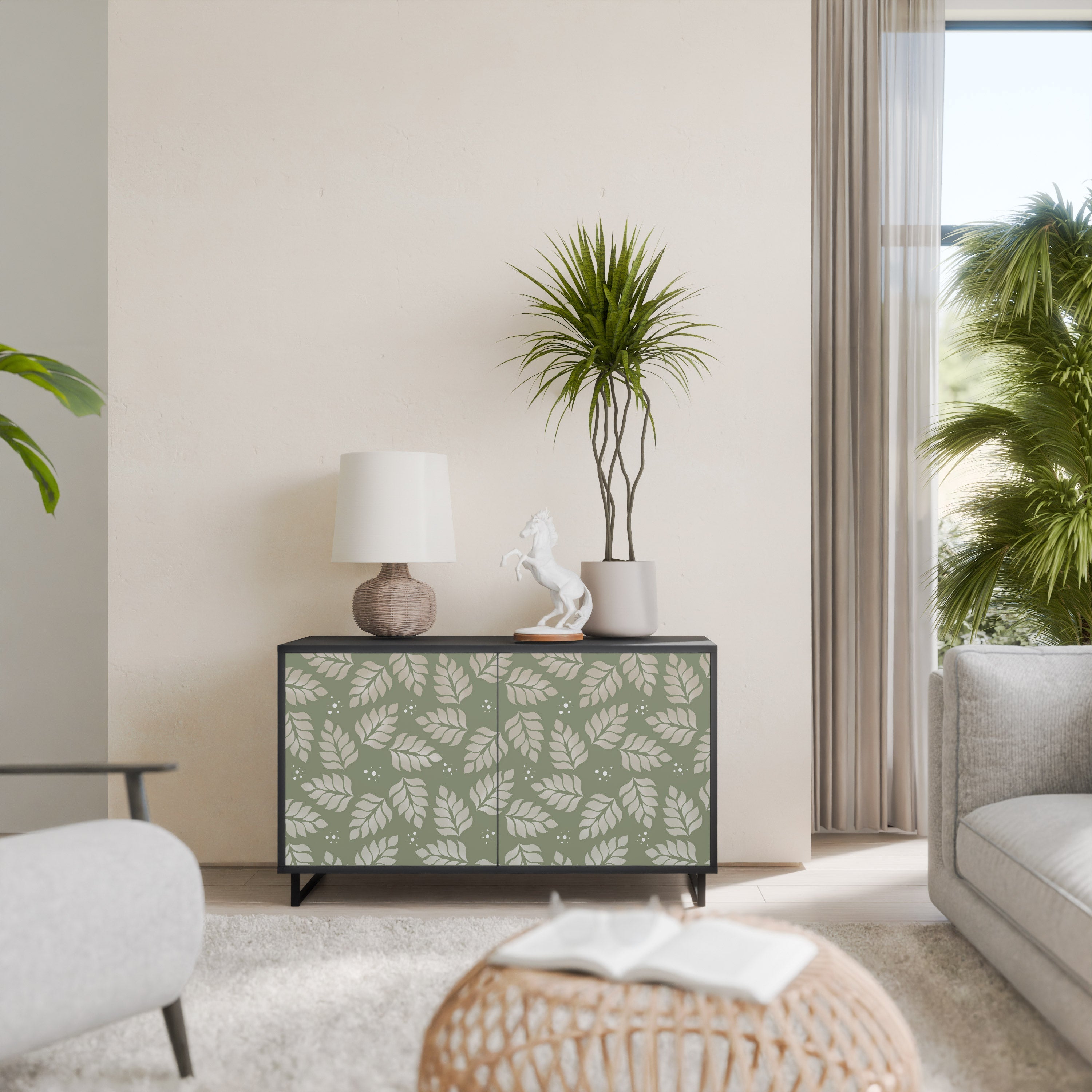 LEAVES ON GREEN Sideboard mit 2 Türen in Schwarz
