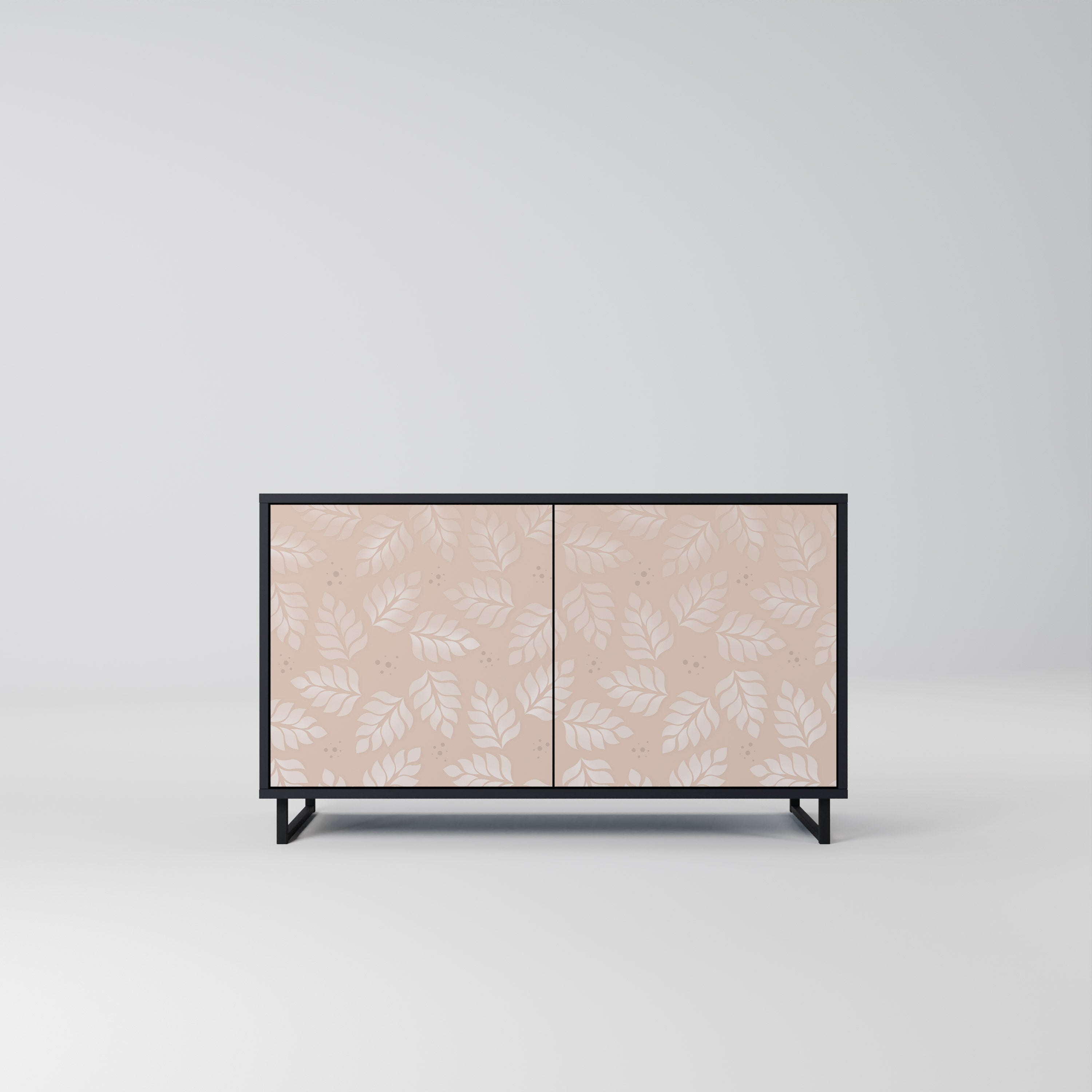 LEAVES ON BEIGE Sideboard mit 2 Türen in Schwarz