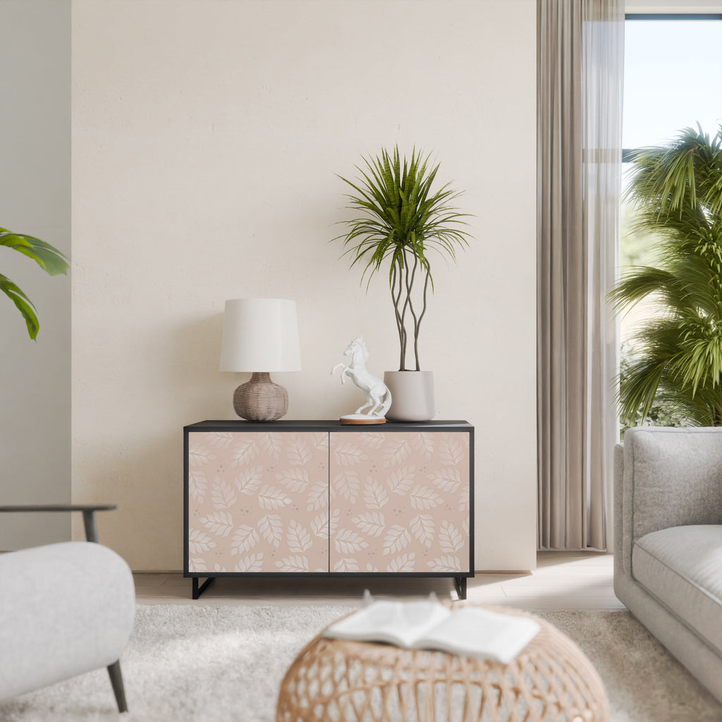 LEAVES ON BEIGE Sideboard mit 2 Türen in Schwarz