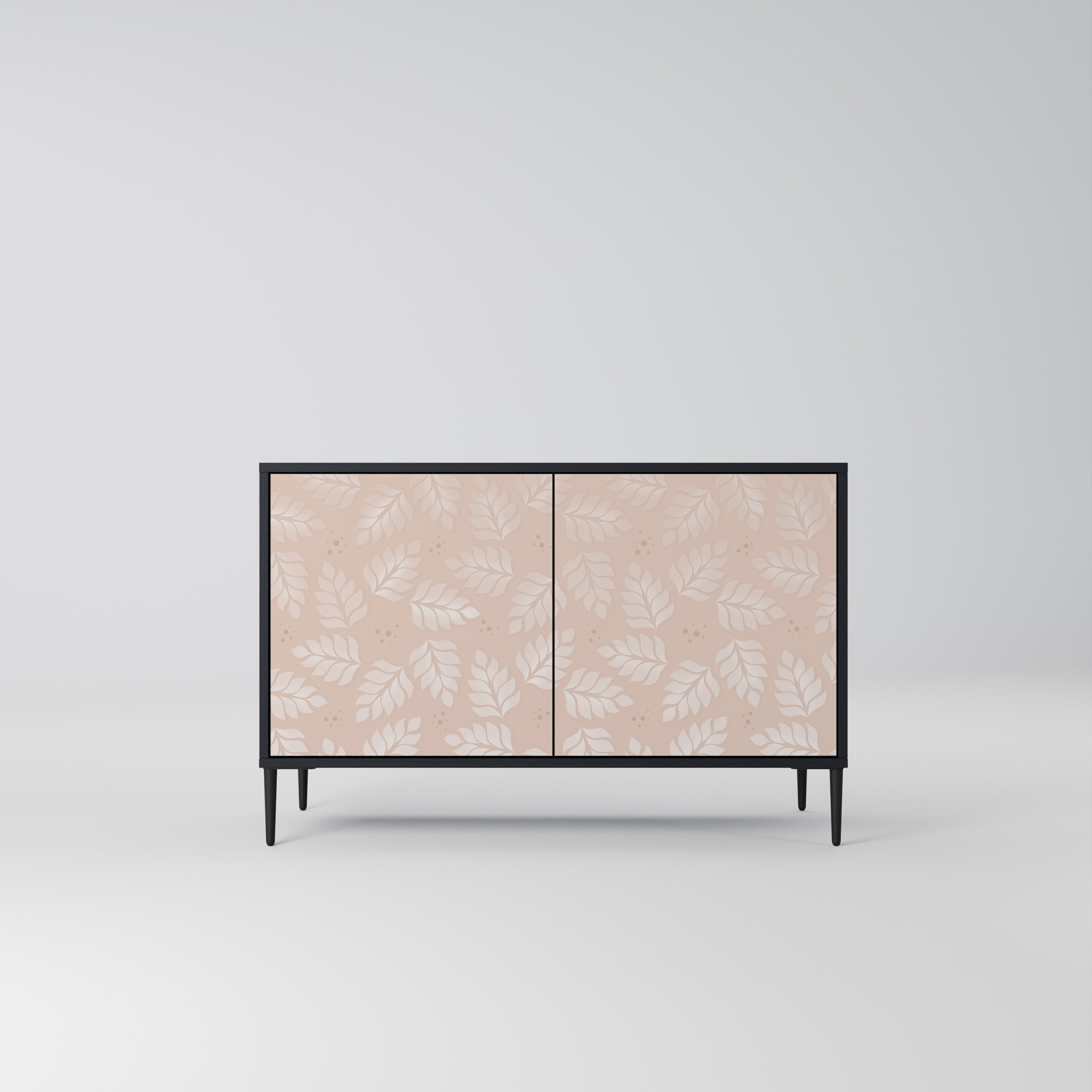 LEAVES ON BEIGE Sideboard mit 2 Türen in Schwarz