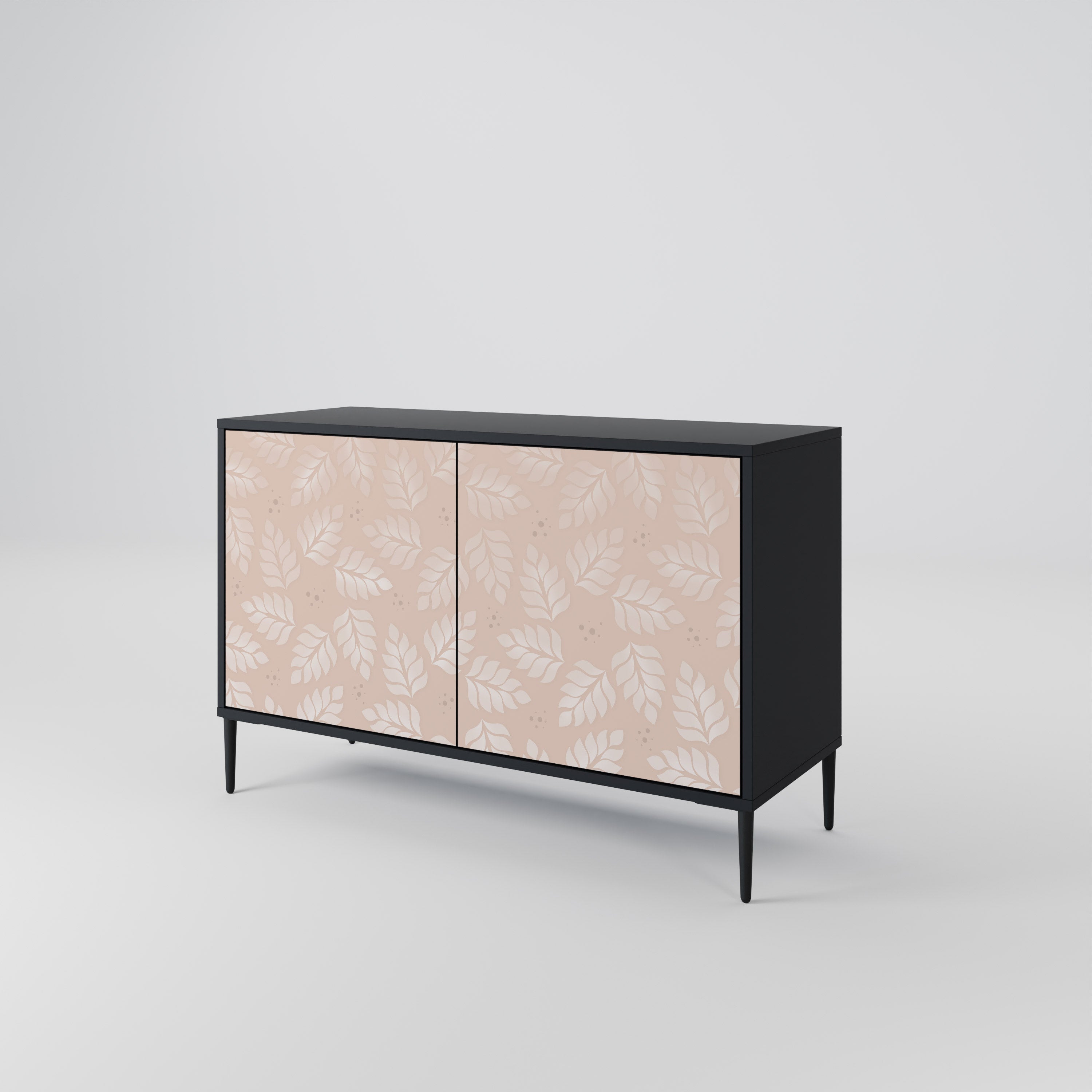 LEAVES ON BEIGE Sideboard mit 2 Türen in Schwarz
