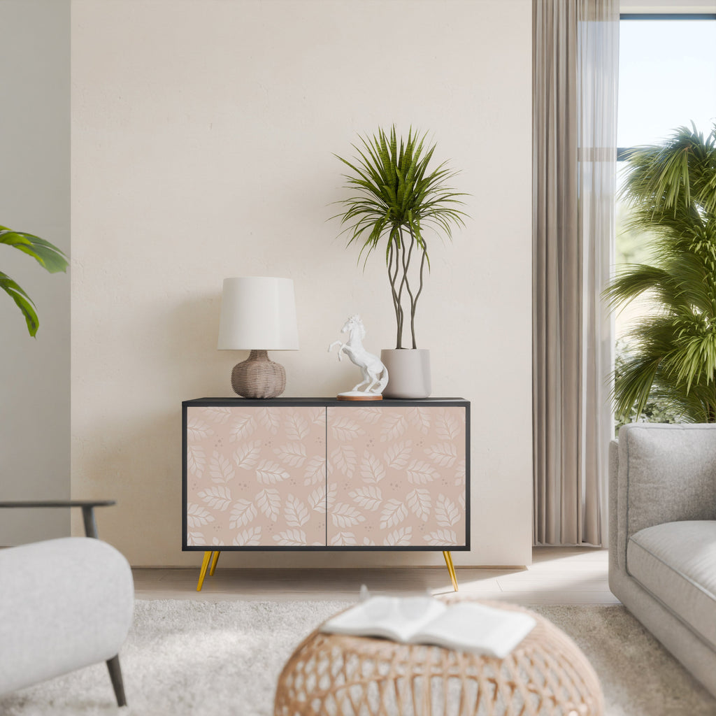 LEAVES ON BEIGE Sideboard mit 2 Türen in Schwarz