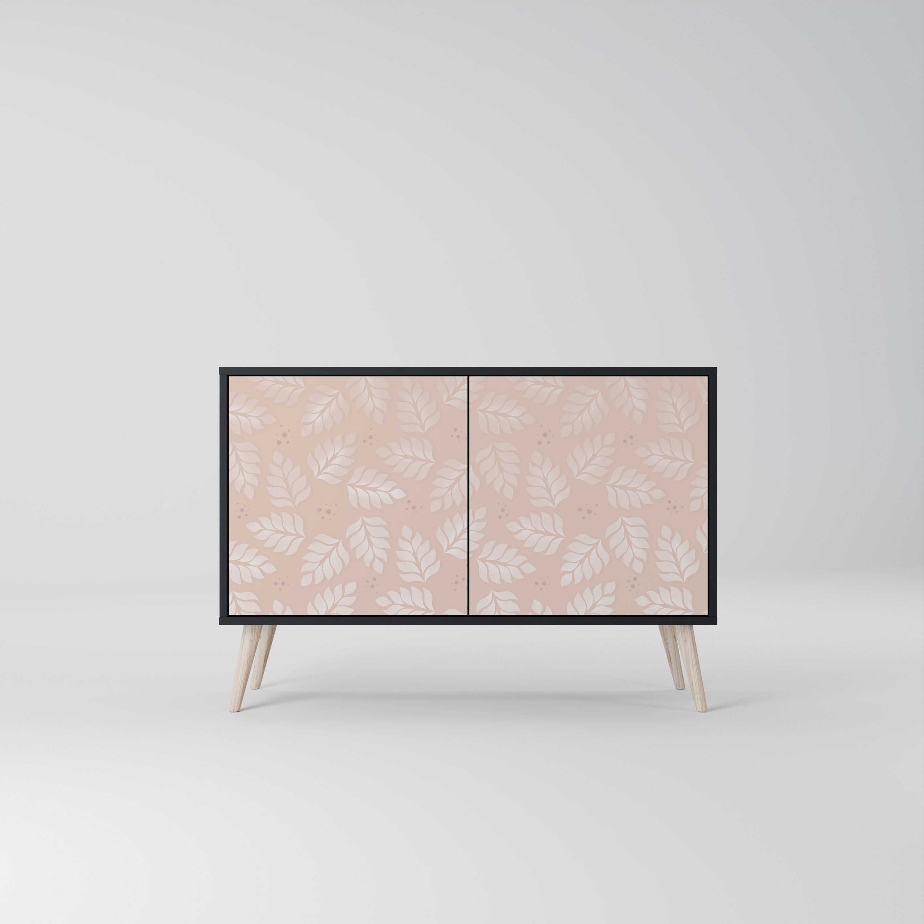 LEAVES ON BEIGE Sideboard mit 2 Türen in Schwarz