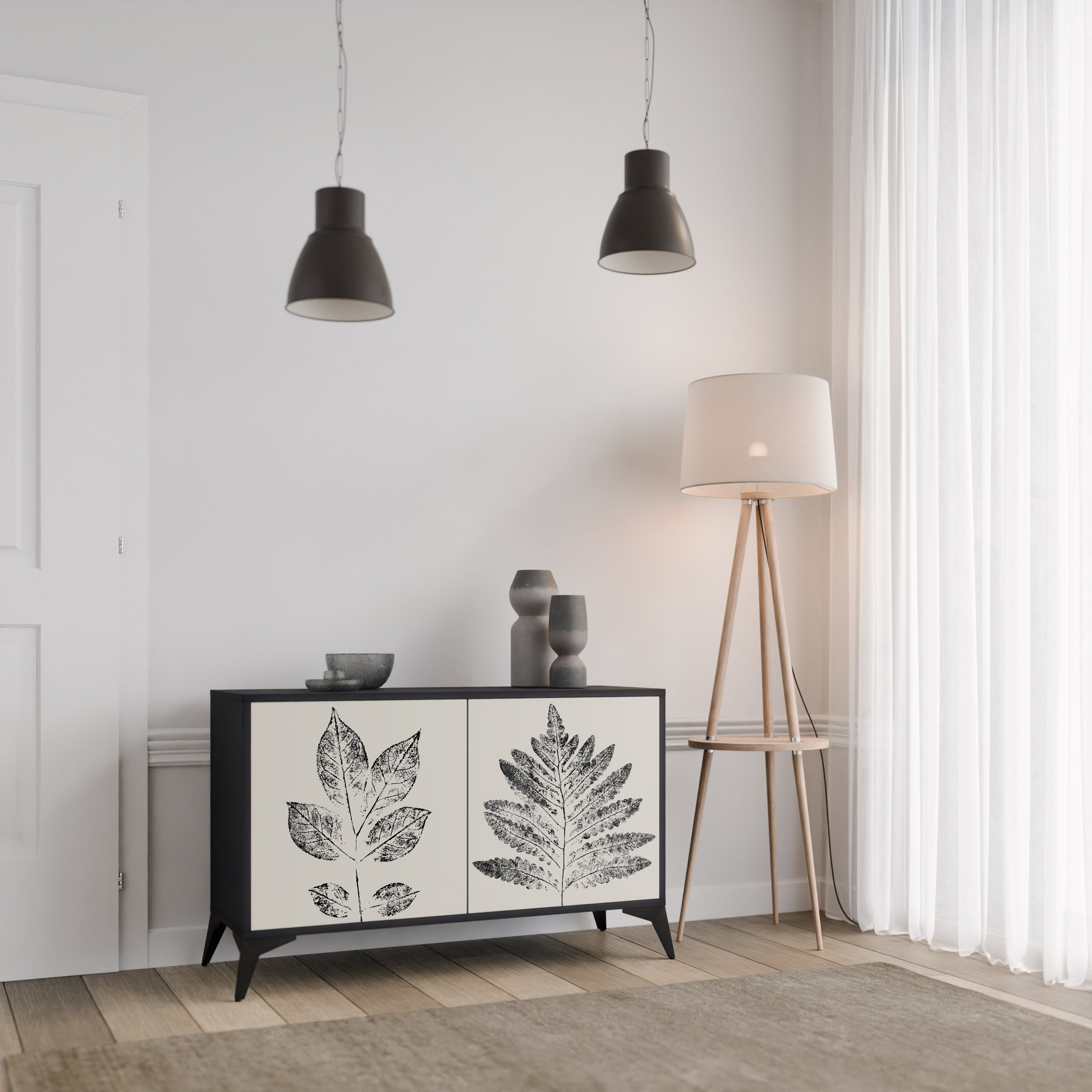 LEAFY STAMPS Sideboard mit 2 Türen in Schwarz