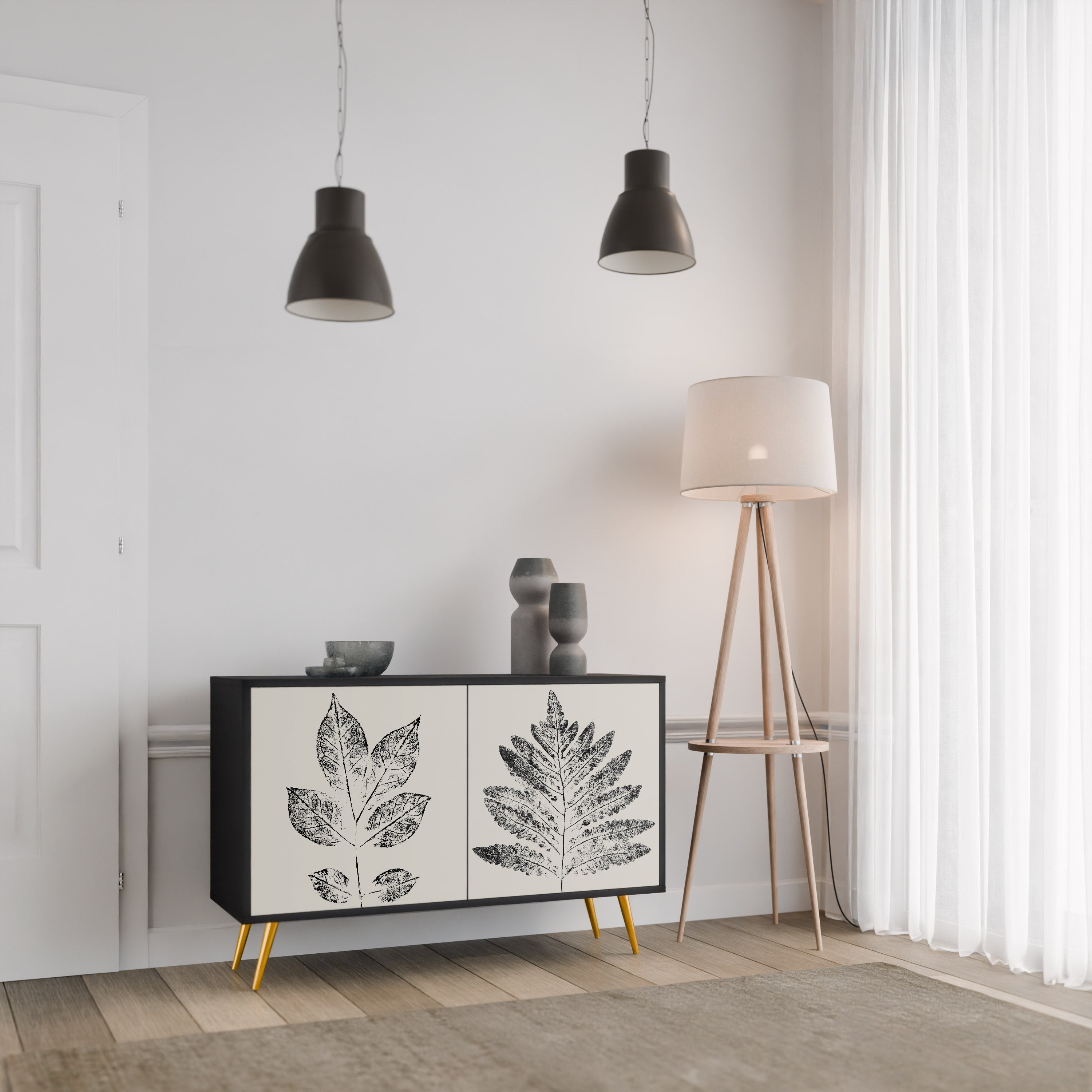 LEAFY STAMPS Sideboard mit 2 Türen in Schwarz