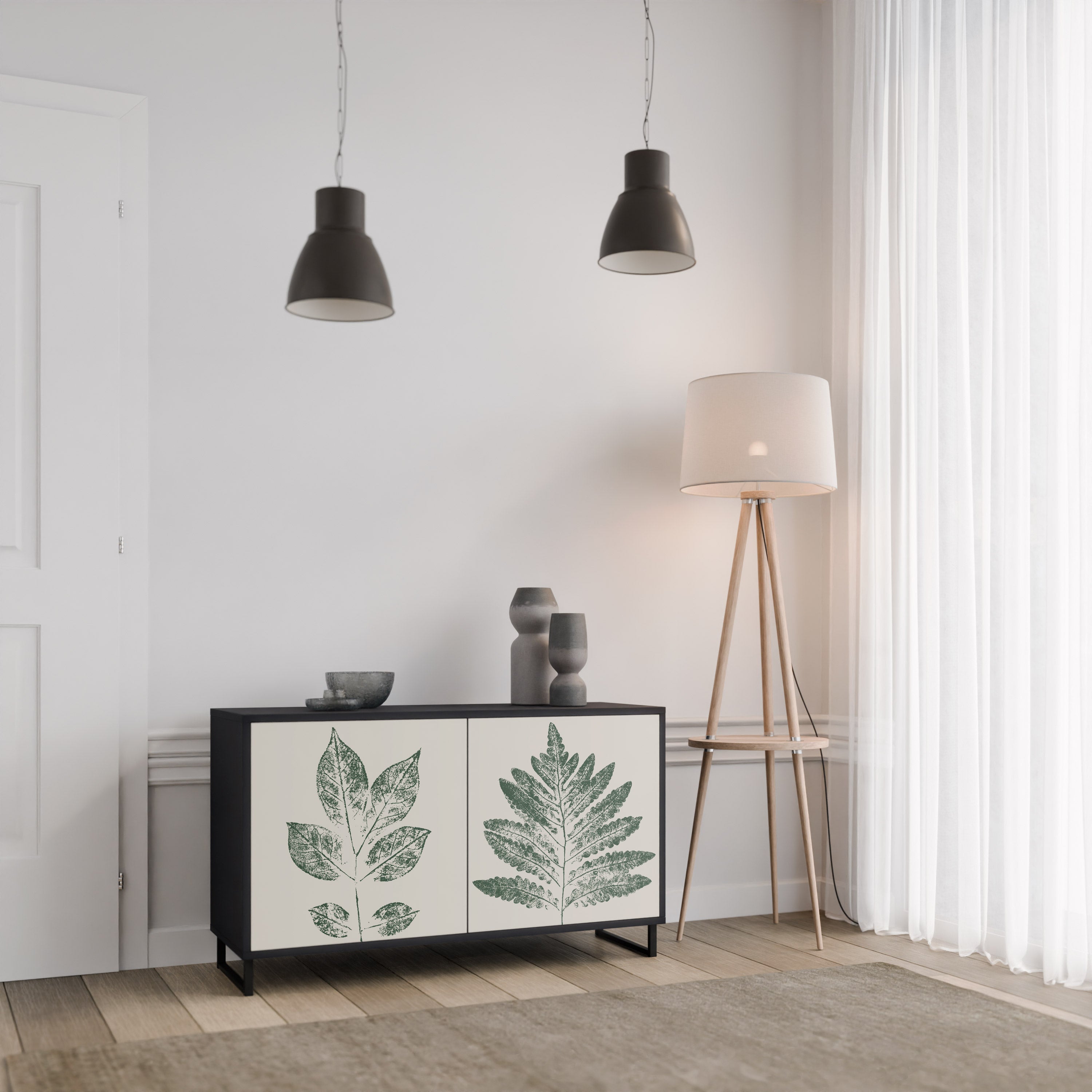 GREEN LEAFY STAMPS Sideboard mit 2 Türen in Schwarz