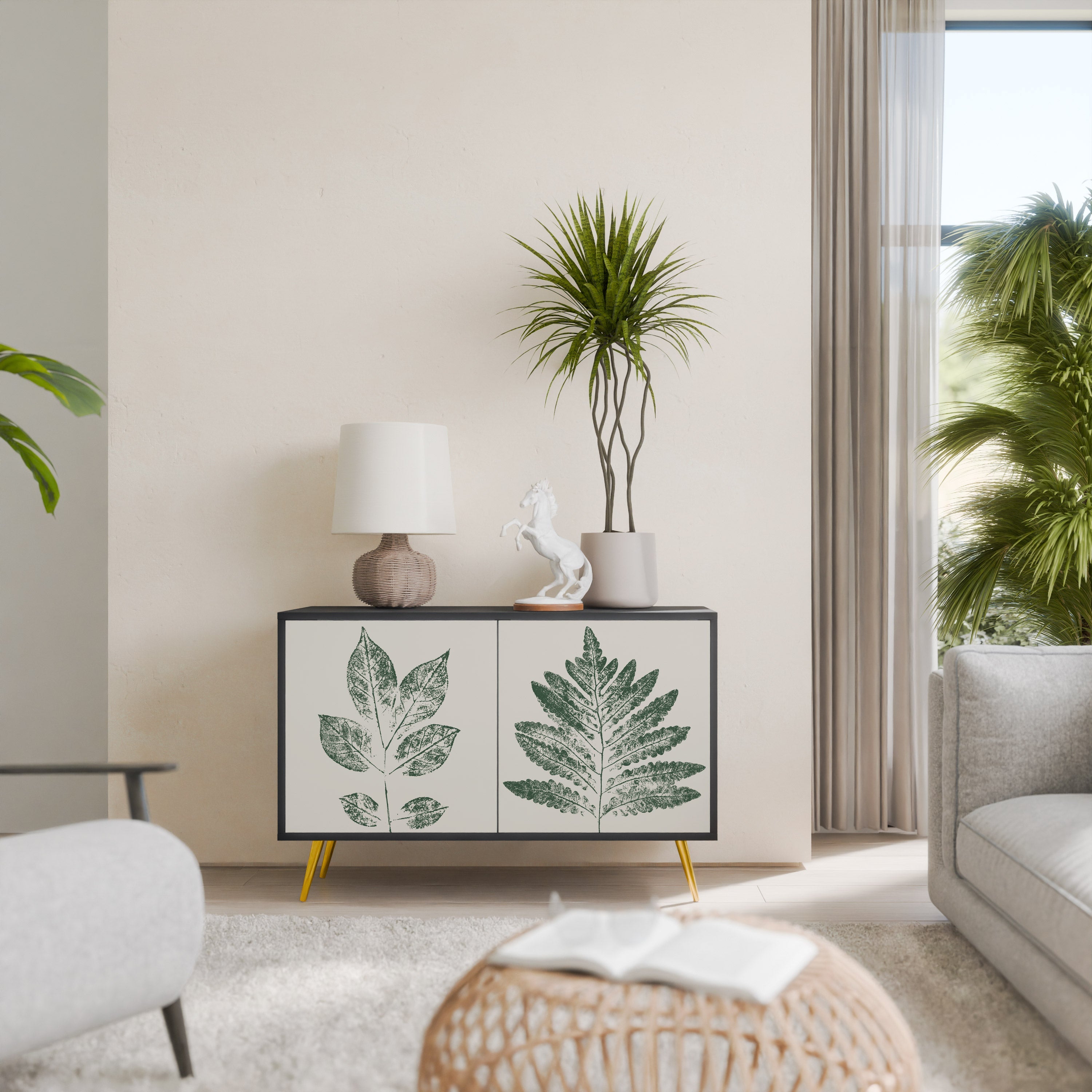 GREEN LEAFY STAMPS Sideboard mit 2 Türen in Schwarz