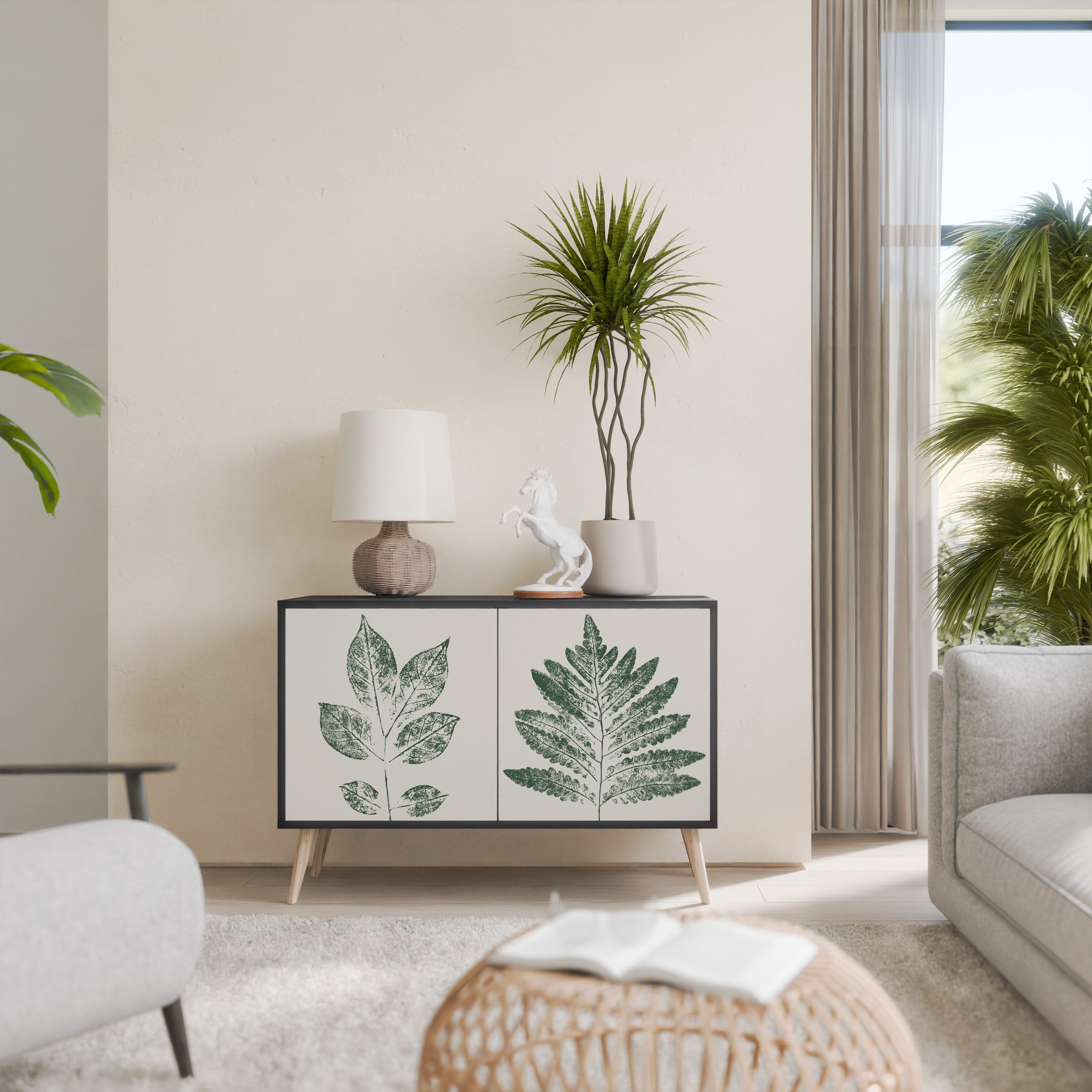 GREEN LEAFY STAMPS Sideboard mit 2 Türen in Schwarz