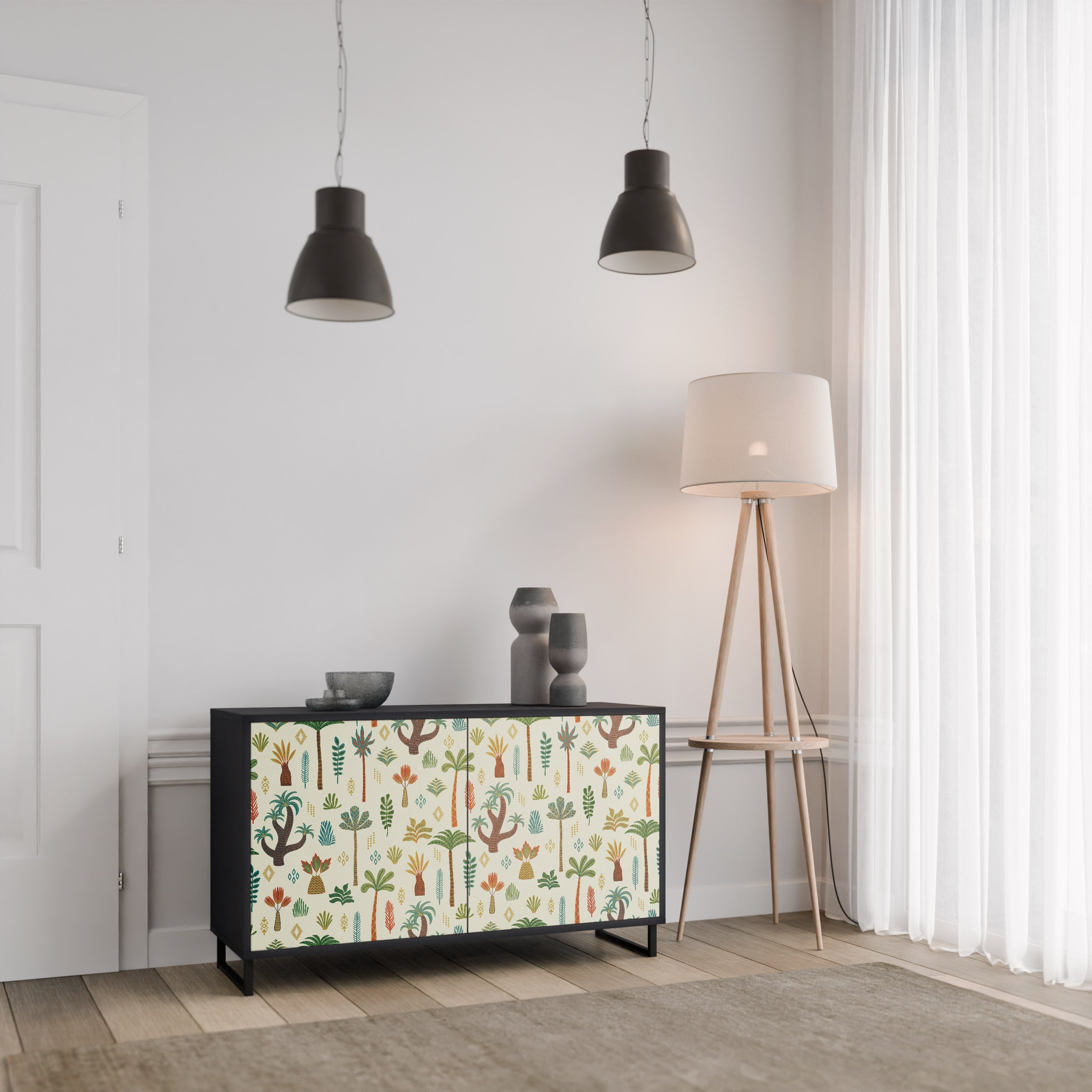 PALM SPRING Sideboard mit 2 Türen in Schwarz