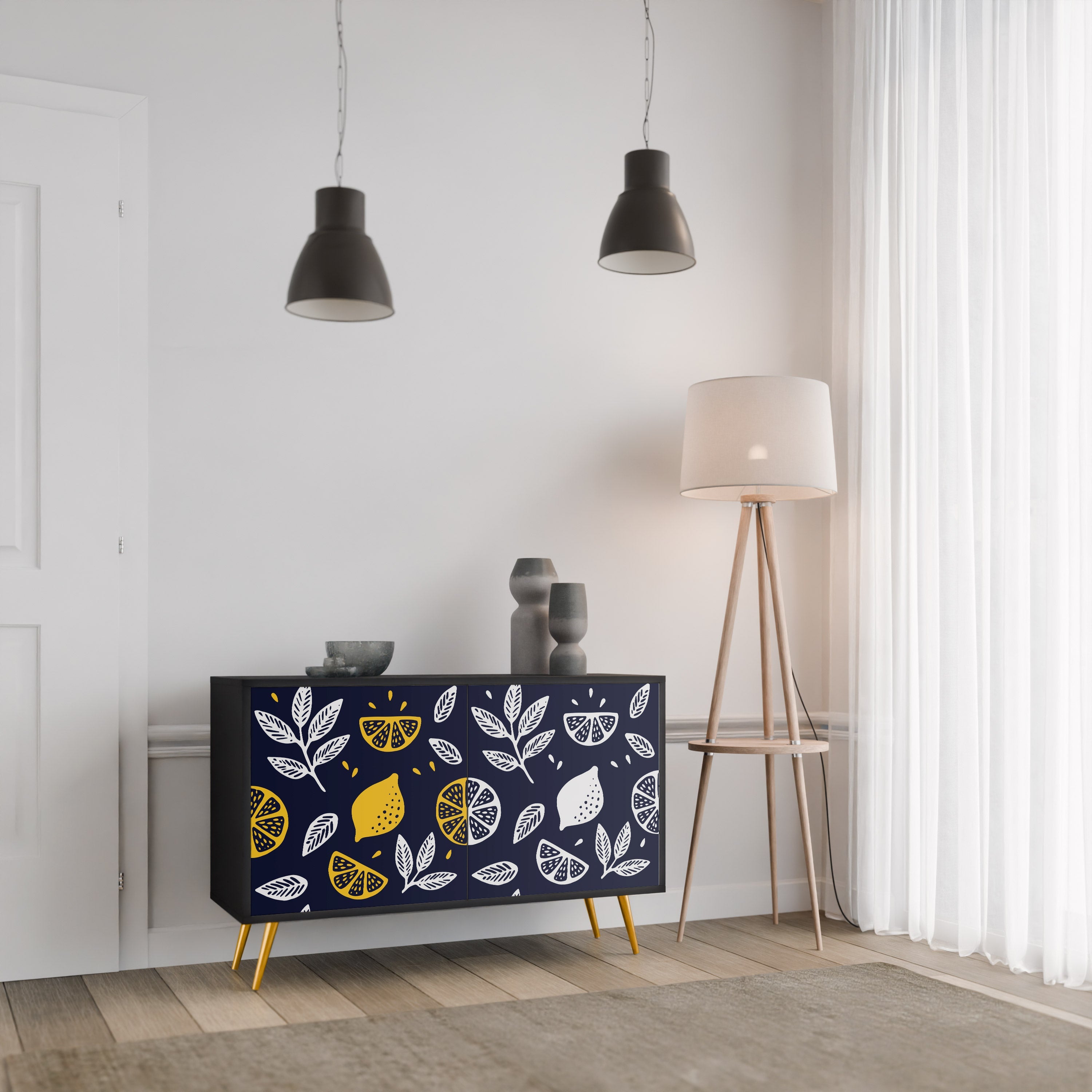 CITRUS BLACK AND WHITE Sideboard mit 2 Türen in Schwarz
