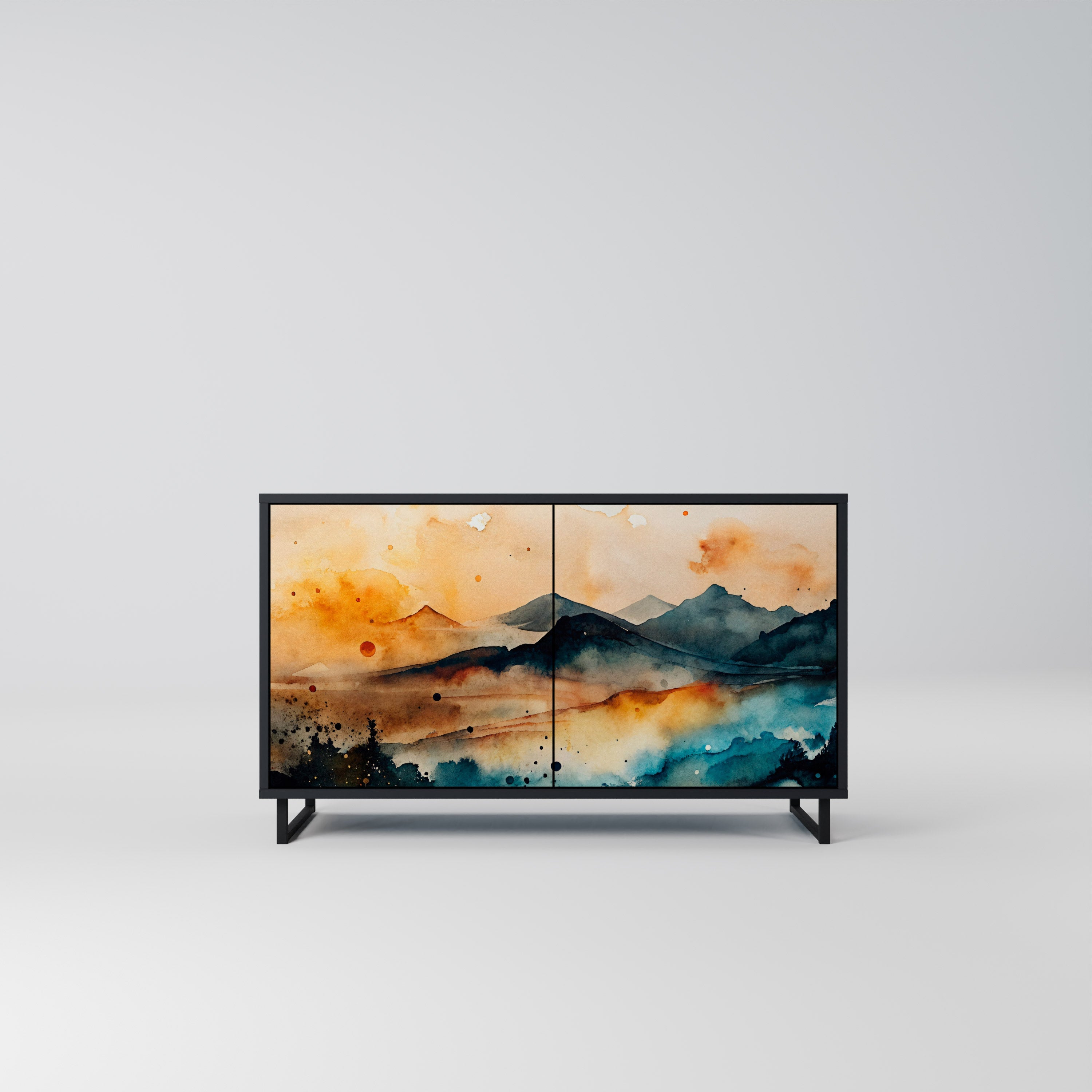 OMINOUS MOUNTAINS Sideboard mit 2 Türen in Schwarz