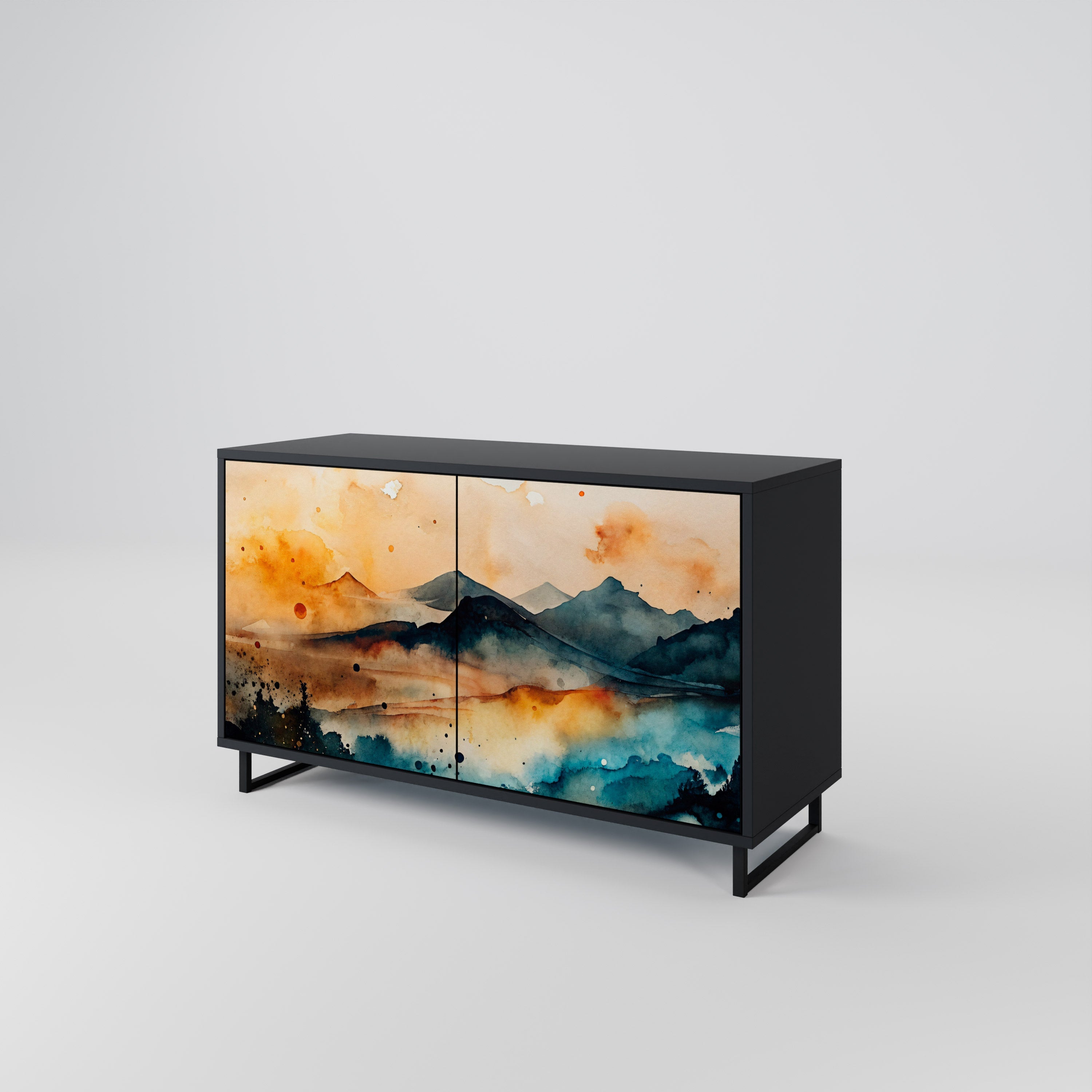 OMINOUS MOUNTAINS Sideboard mit 2 Türen in Schwarz