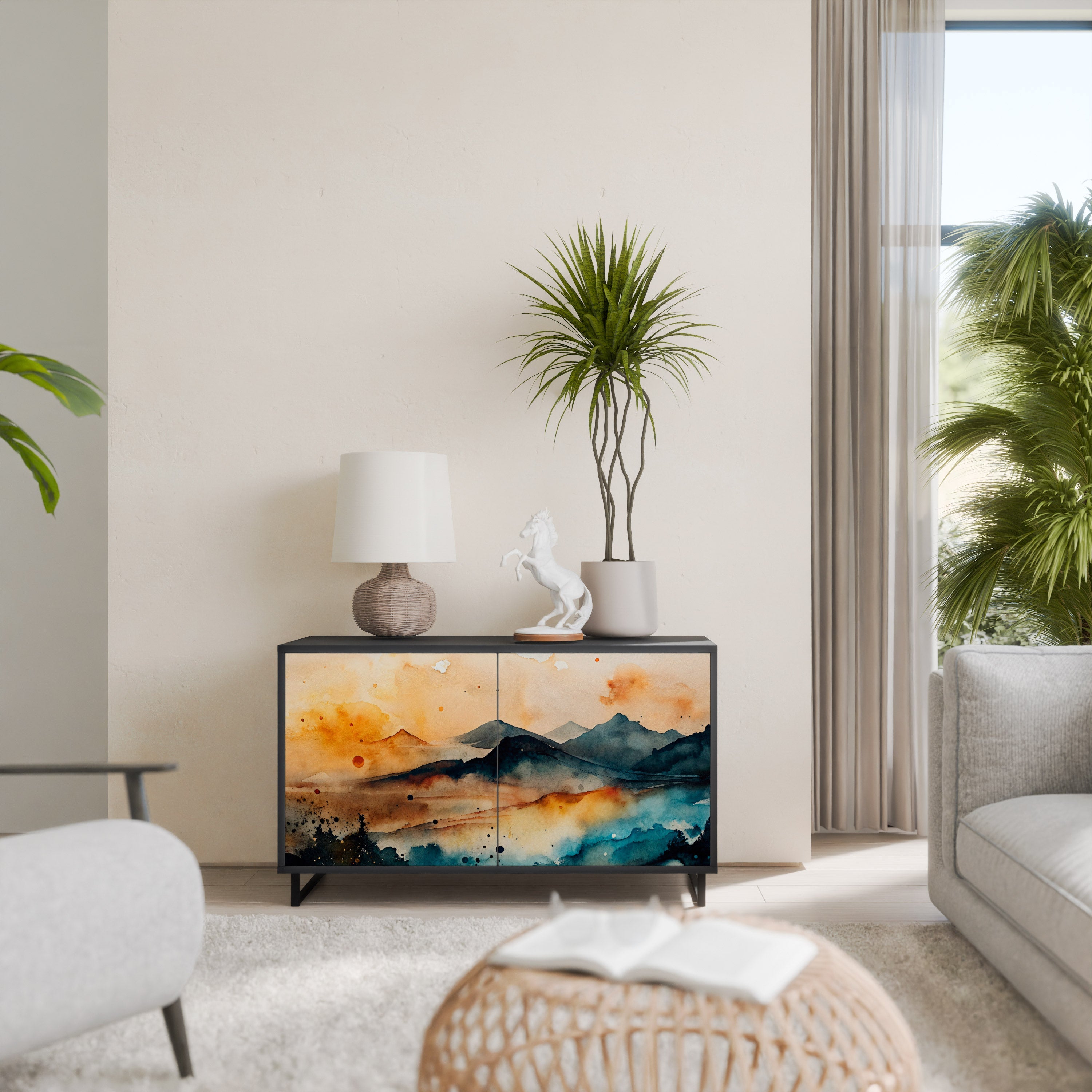 OMINOUS MOUNTAINS Sideboard mit 2 Türen in Schwarz