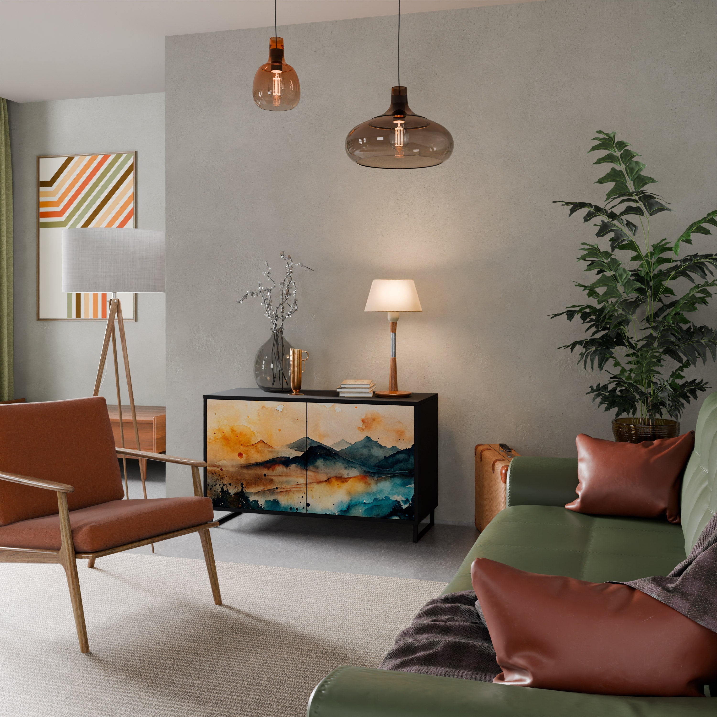 OMINOUS MOUNTAINS Sideboard mit 2 Türen in Schwarz