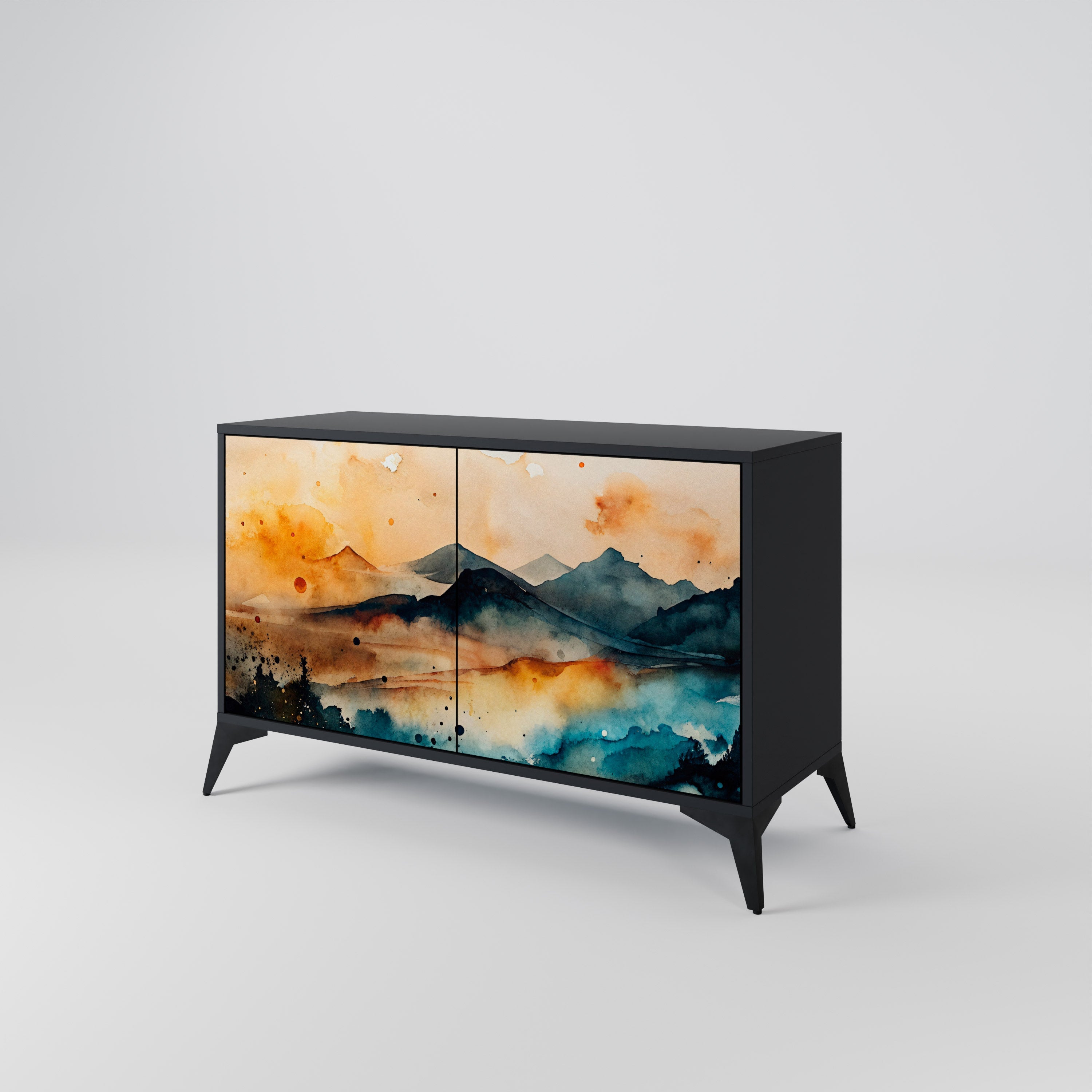 OMINOUS MOUNTAINS Sideboard mit 2 Türen in Schwarz