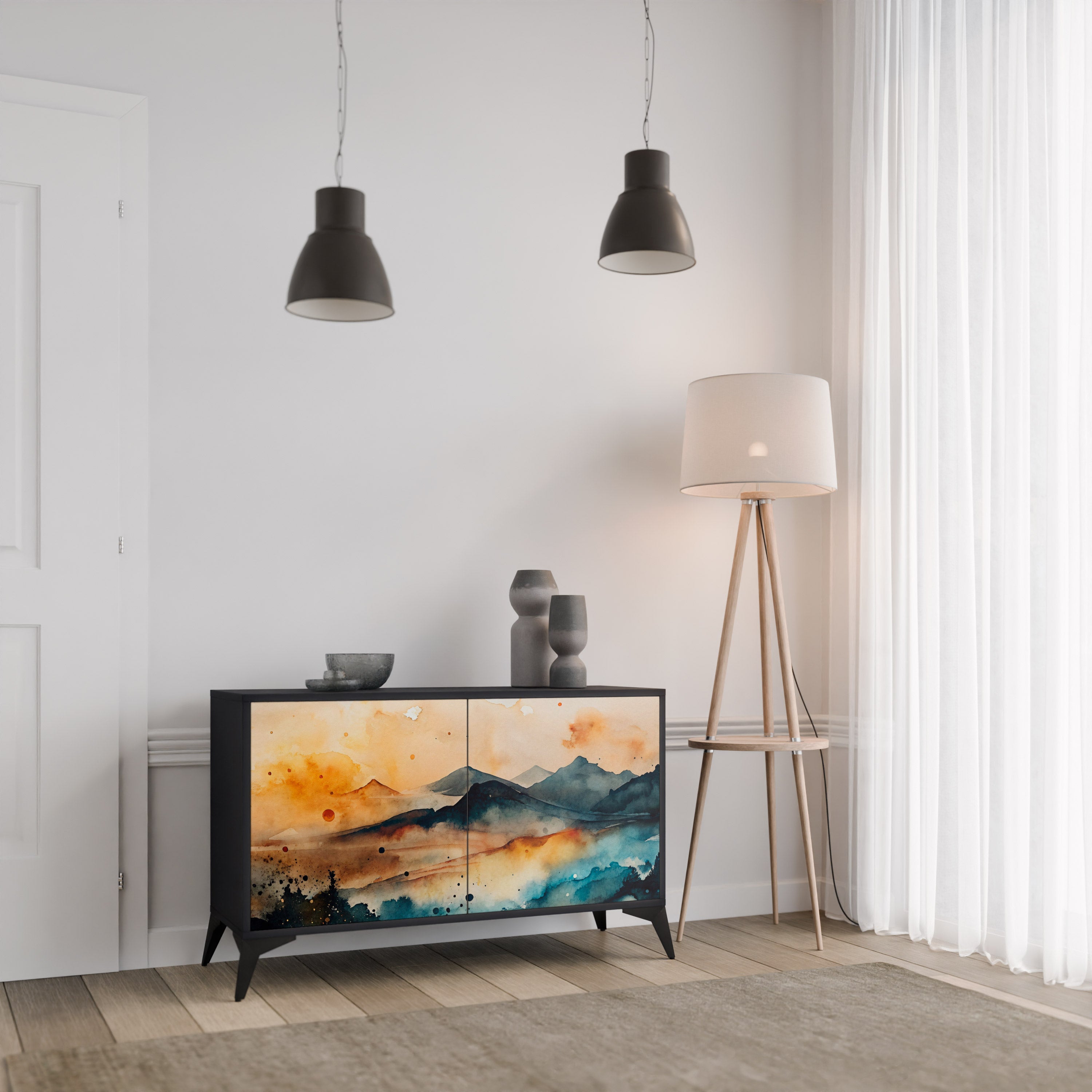 OMINOUS MOUNTAINS Sideboard mit 2 Türen in Schwarz