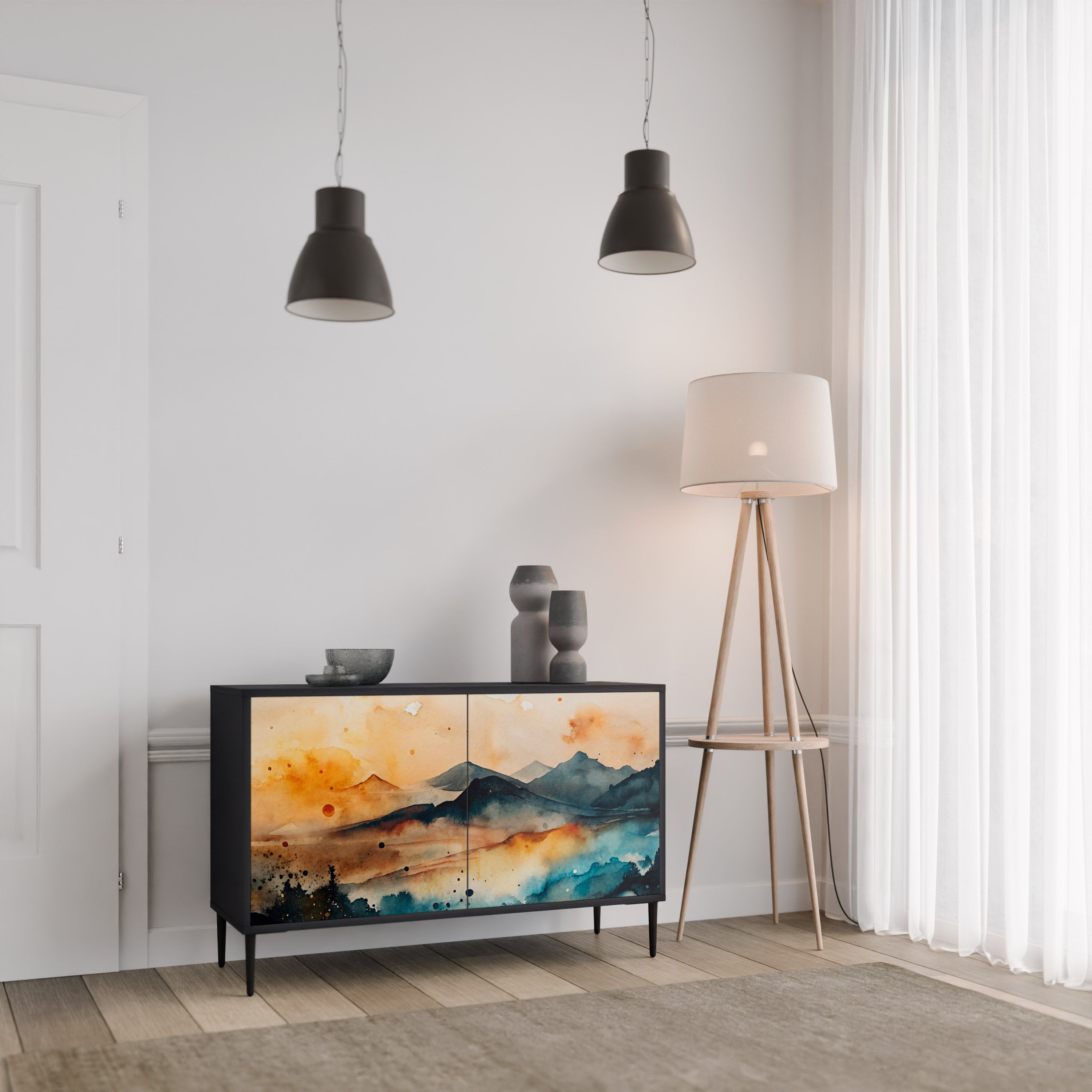 OMINOUS MOUNTAINS Sideboard mit 2 Türen in Schwarz