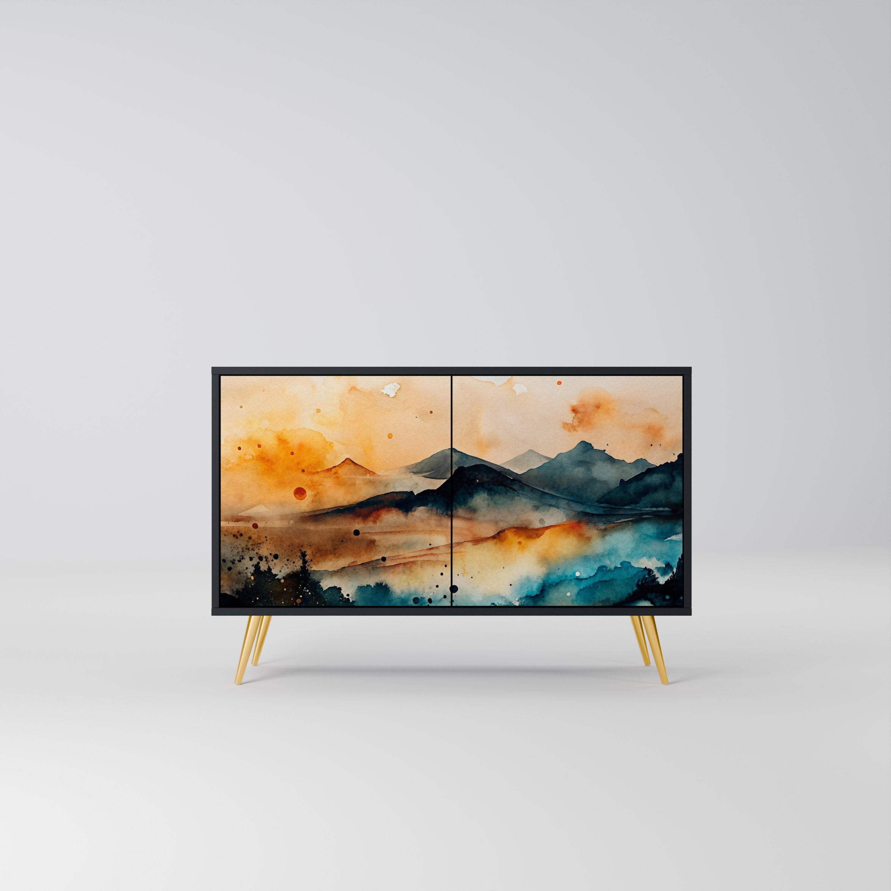 OMINOUS MOUNTAINS Sideboard mit 2 Türen in Schwarz