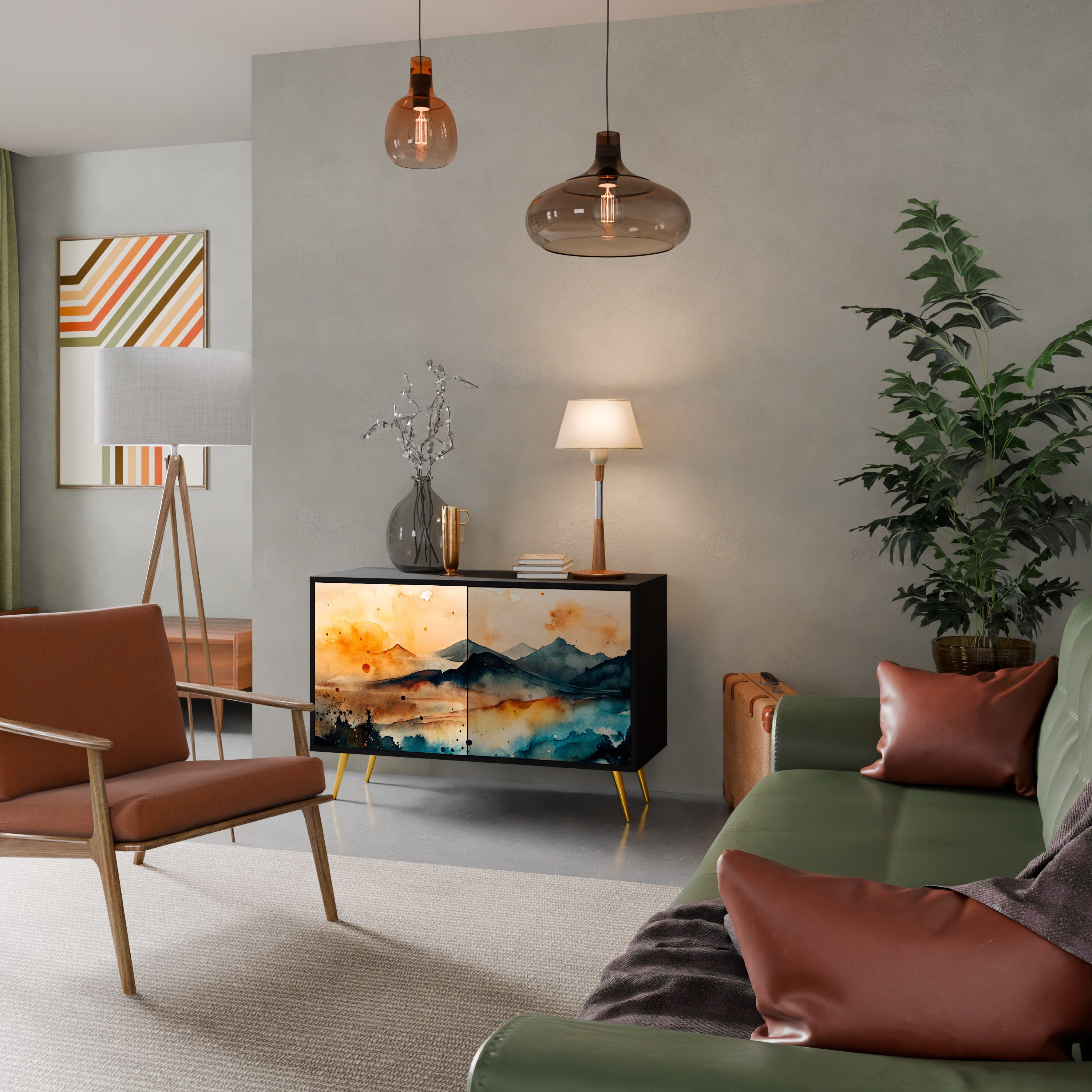 OMINOUS MOUNTAINS Sideboard mit 2 Türen in Schwarz