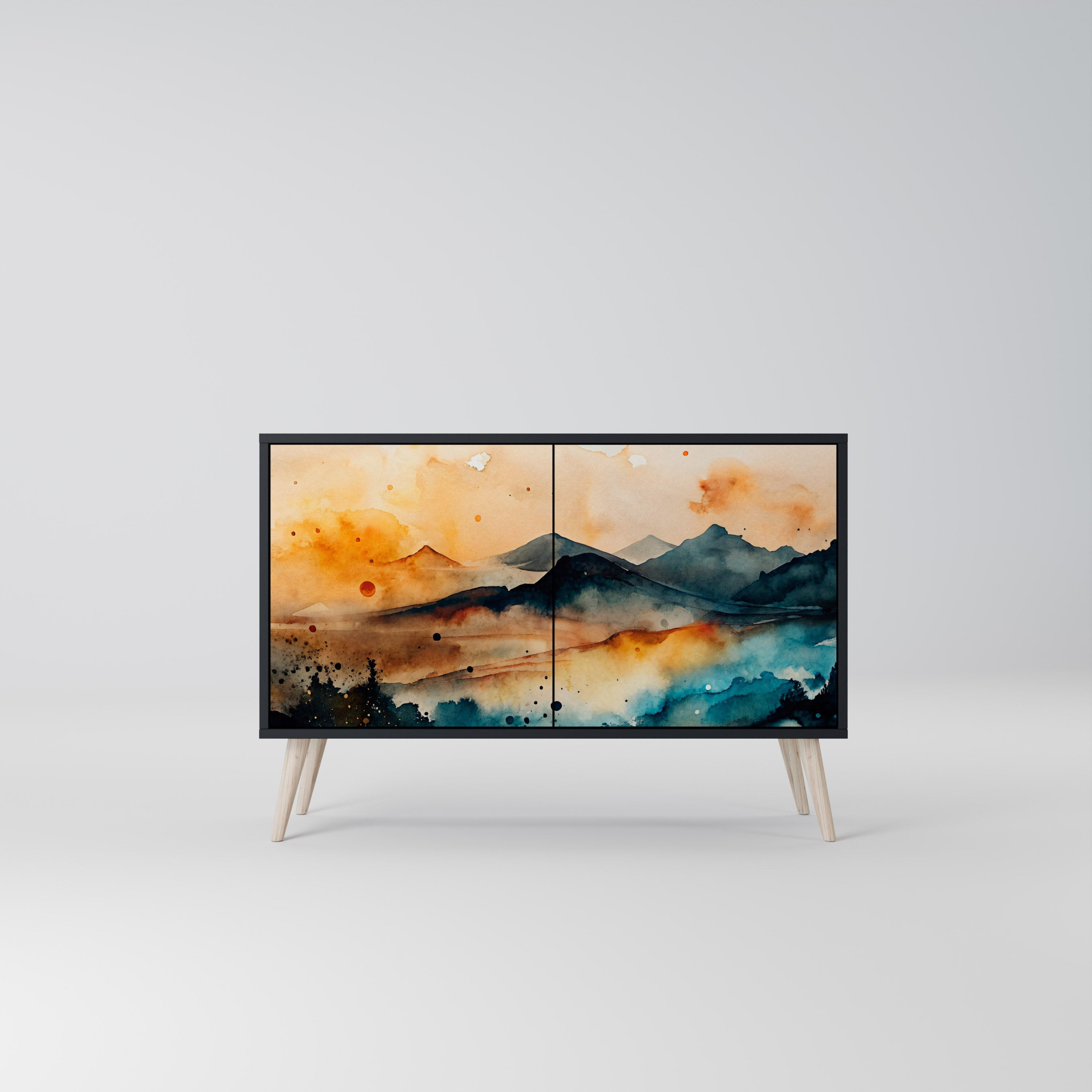 OMINOUS MOUNTAINS Sideboard mit 2 Türen in Schwarz