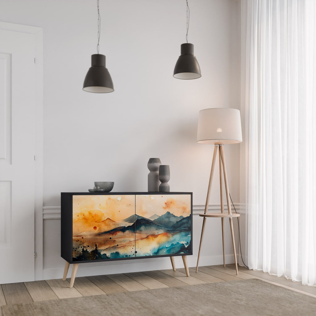 OMINOUS MOUNTAINS Sideboard mit 2 Türen in Schwarz