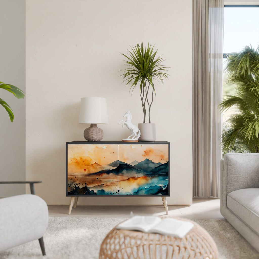 OMINOUS MOUNTAINS Sideboard mit 2 Türen in Schwarz