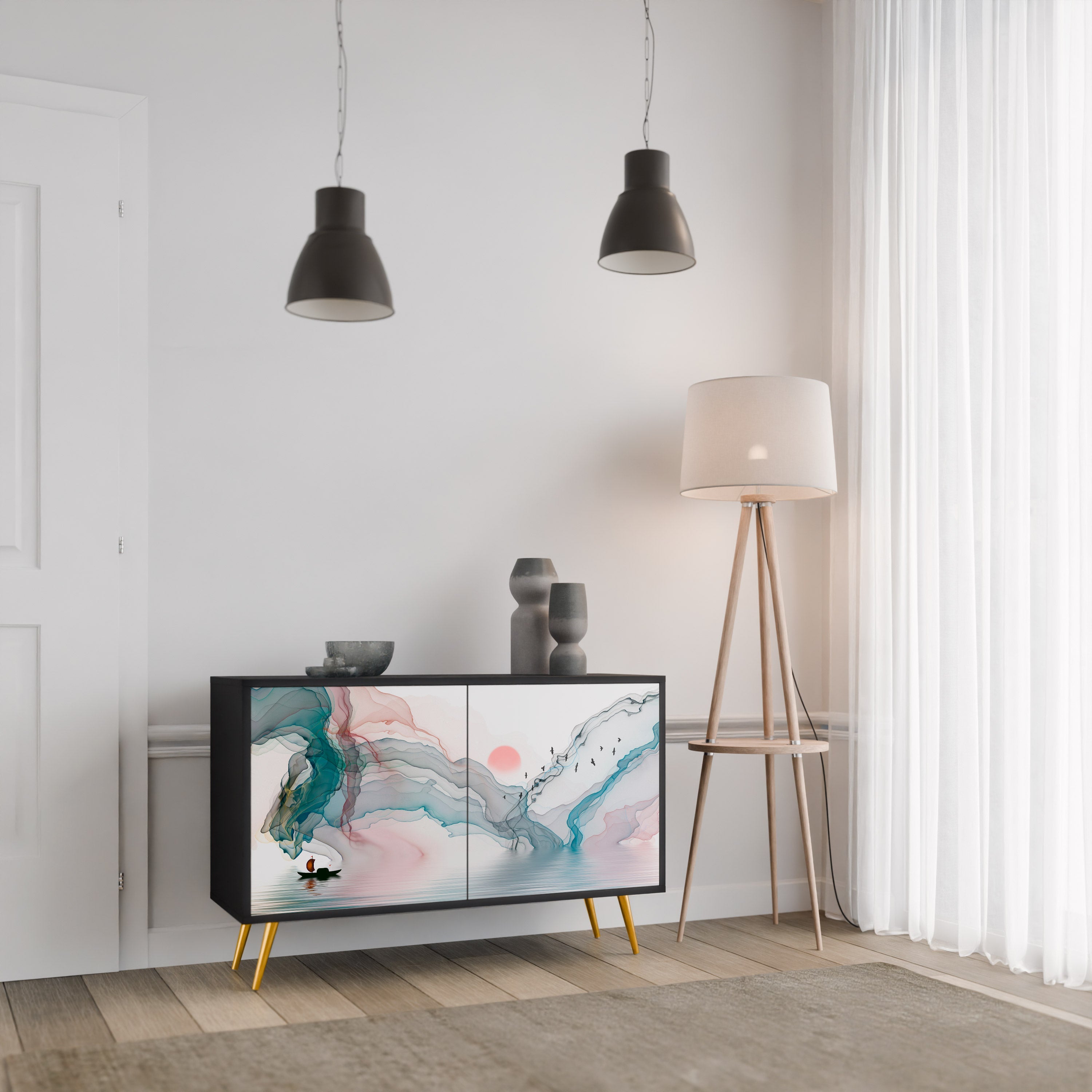 VELVET CROSSING Sideboard mit 2 Türen in Schwarz