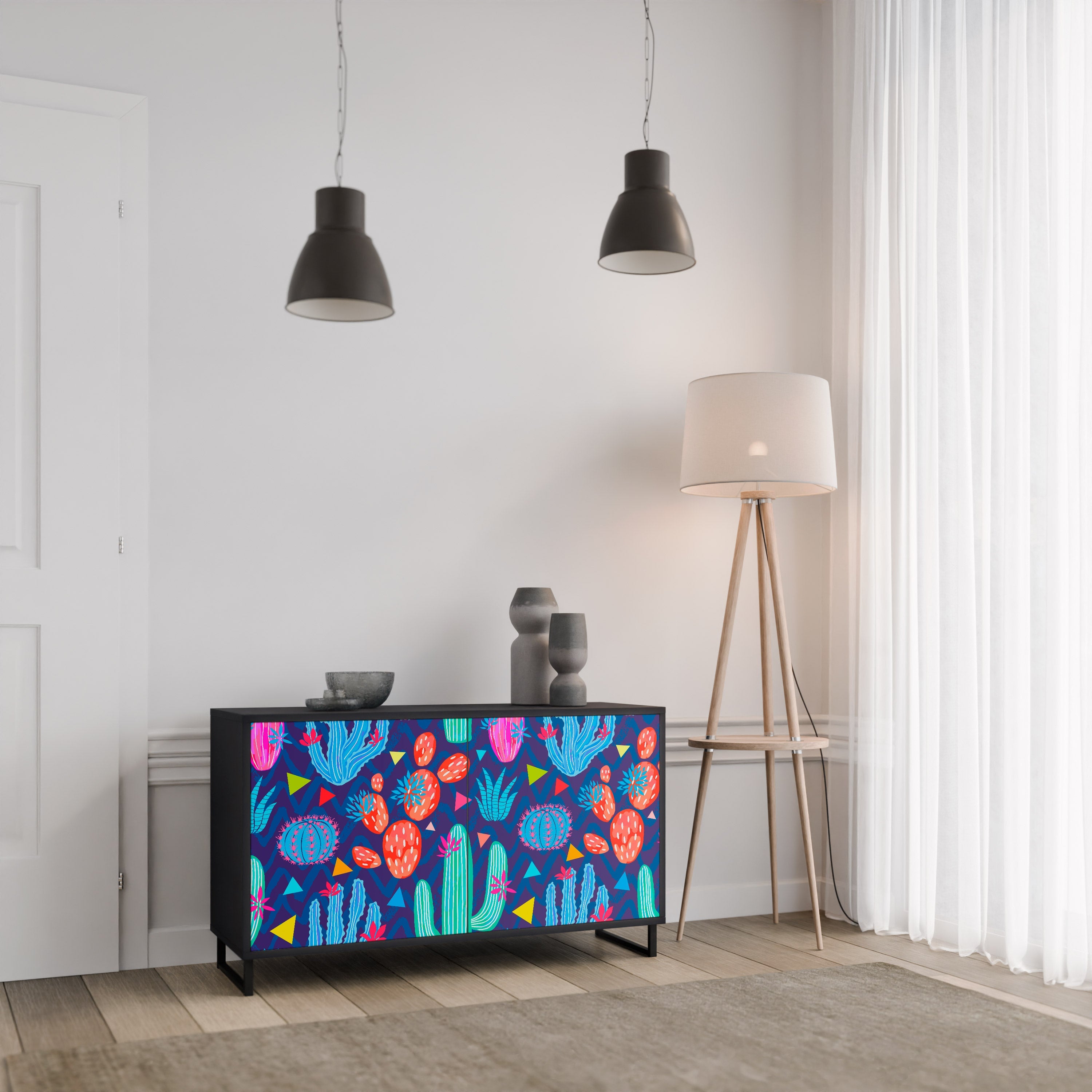 CACTUS VIBES Sideboard mit 2 Türen in Schwarz