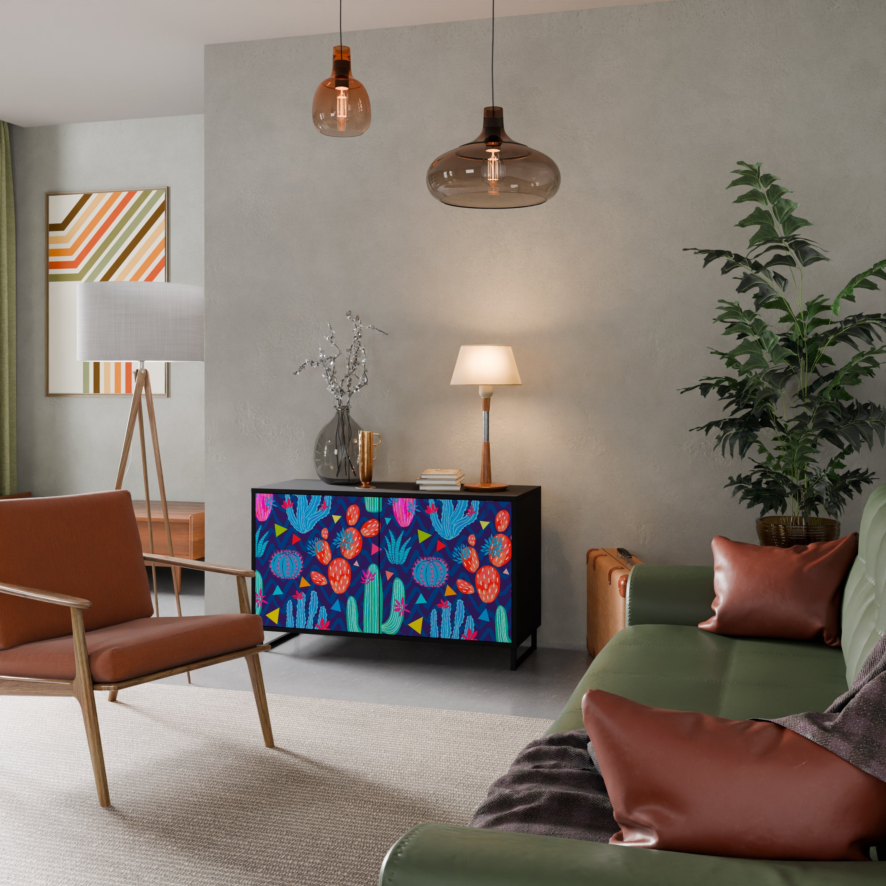 CACTUS VIBES Sideboard mit 2 Türen in Schwarz