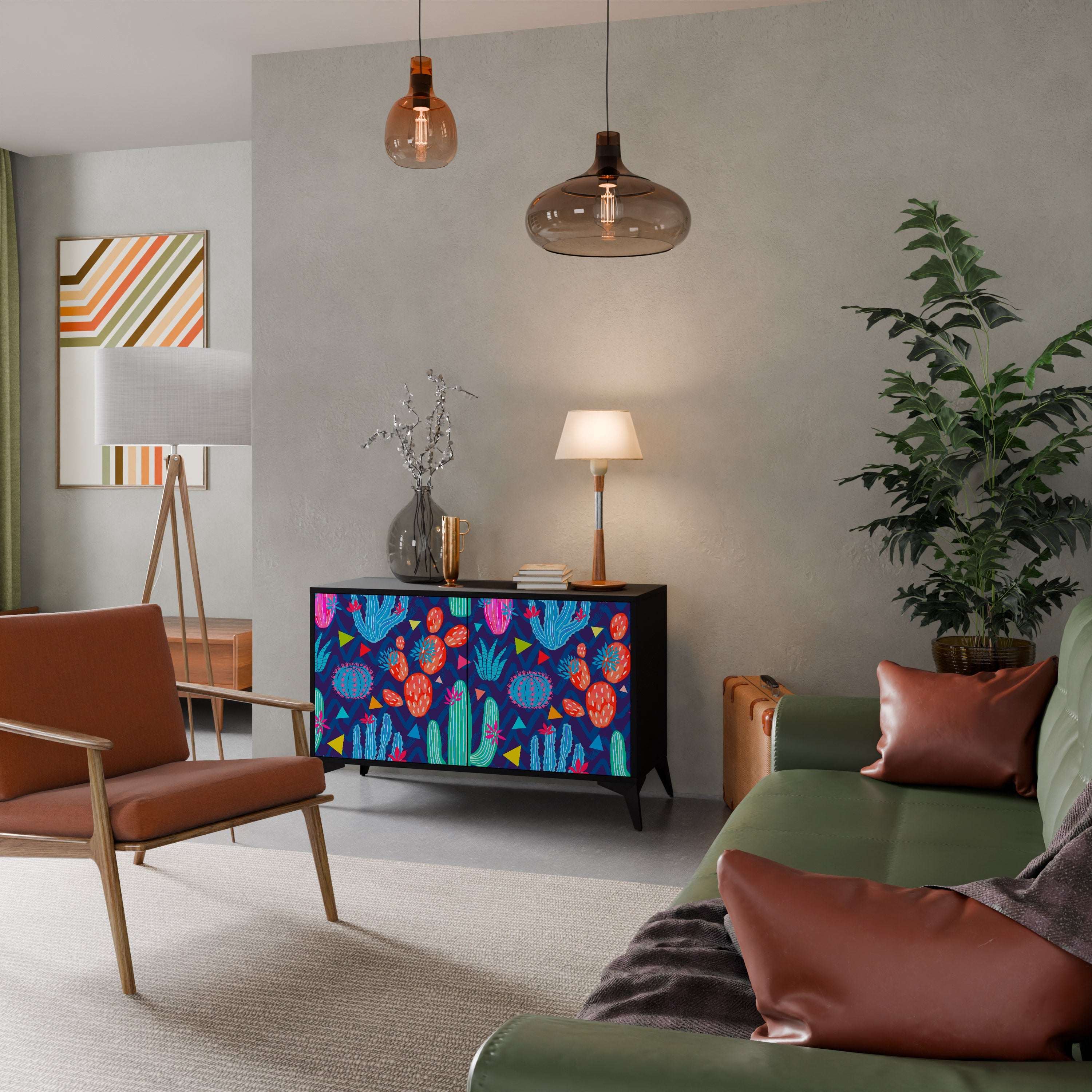 CACTUS VIBES Sideboard mit 2 Türen in Schwarz