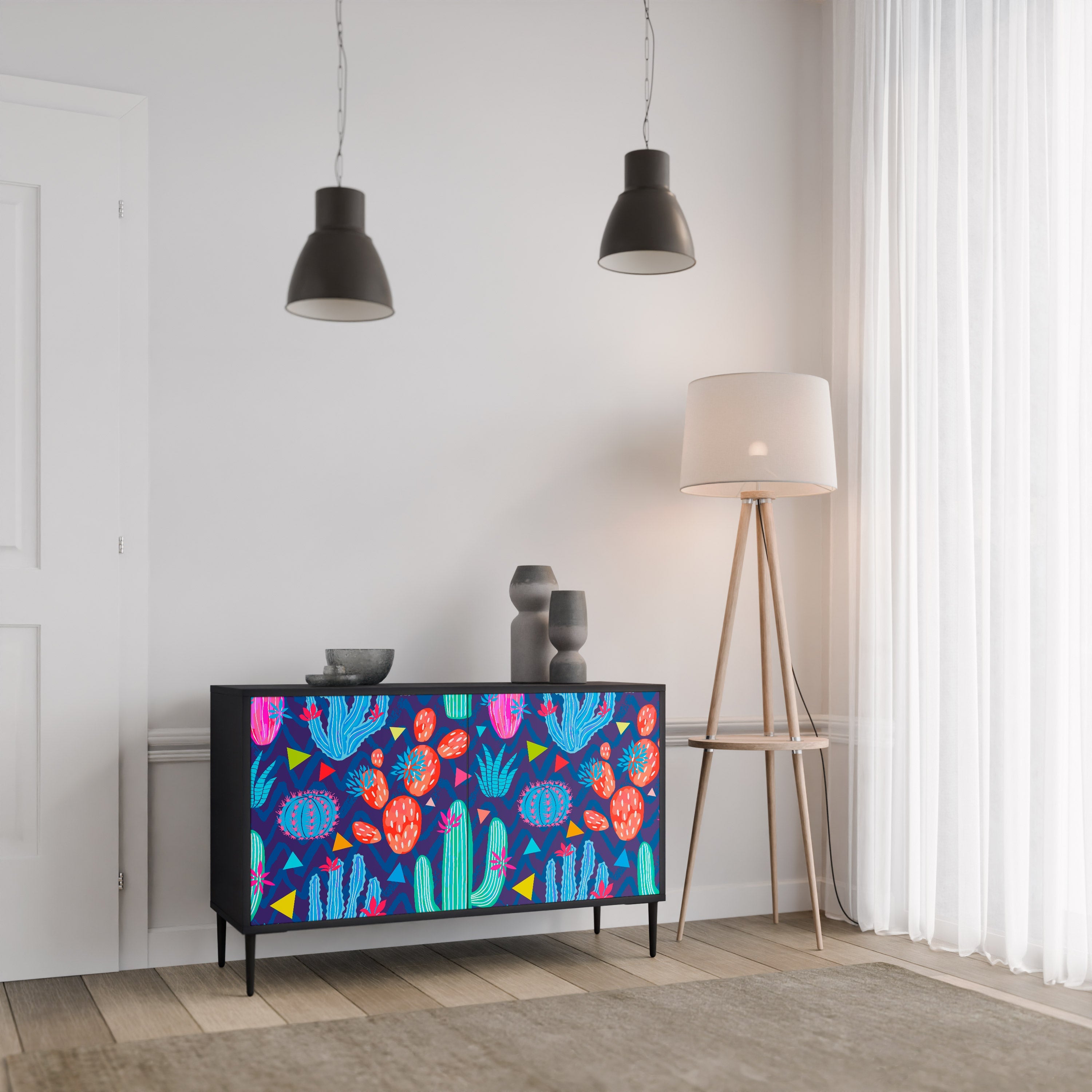 CACTUS VIBES Sideboard mit 2 Türen in Schwarz