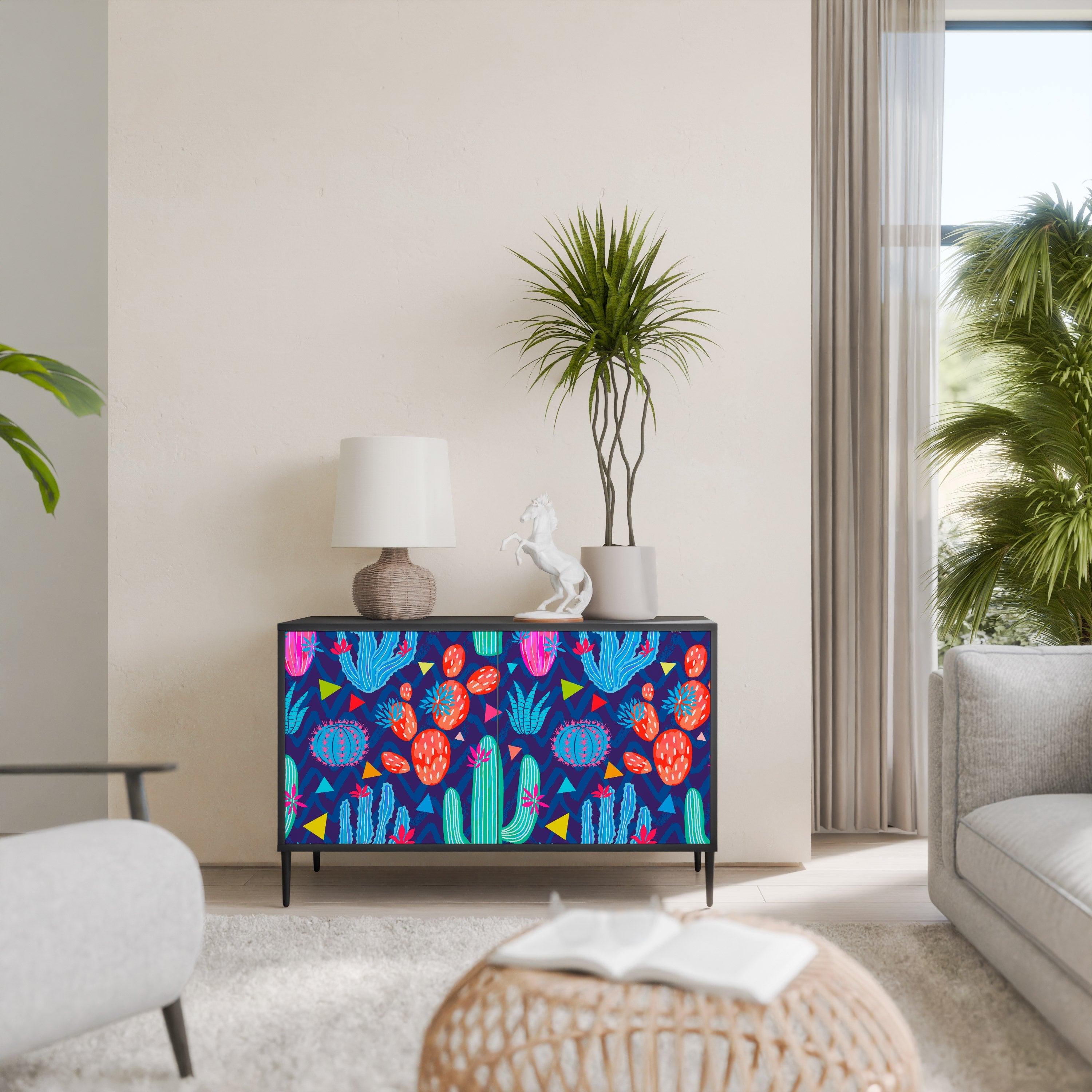 CACTUS VIBES Sideboard mit 2 Türen in Schwarz