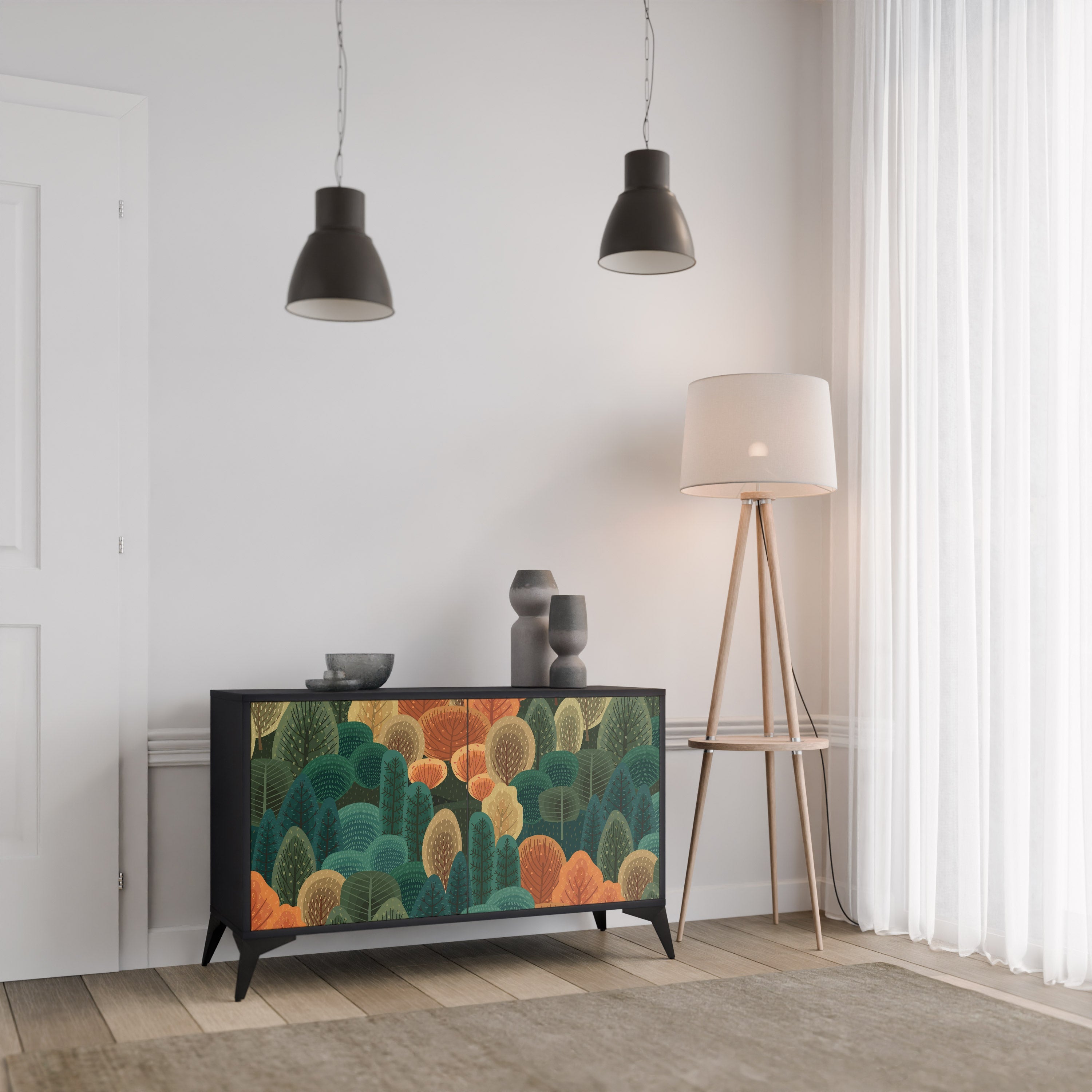 AUTUMN KALEIDOSCOPE Sideboard mit 2 Türen in Schwarz