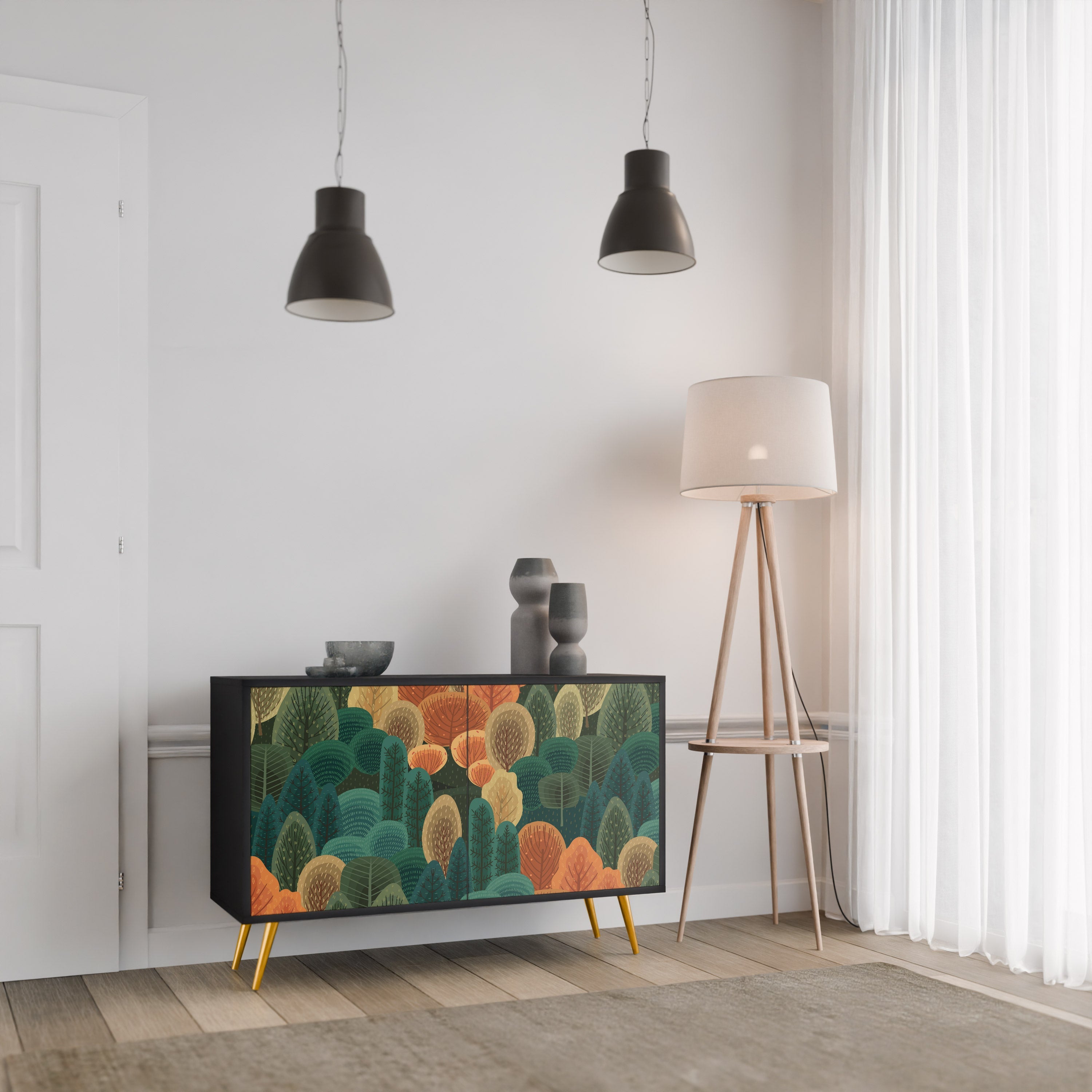 AUTUMN KALEIDOSCOPE Sideboard mit 2 Türen in Schwarz