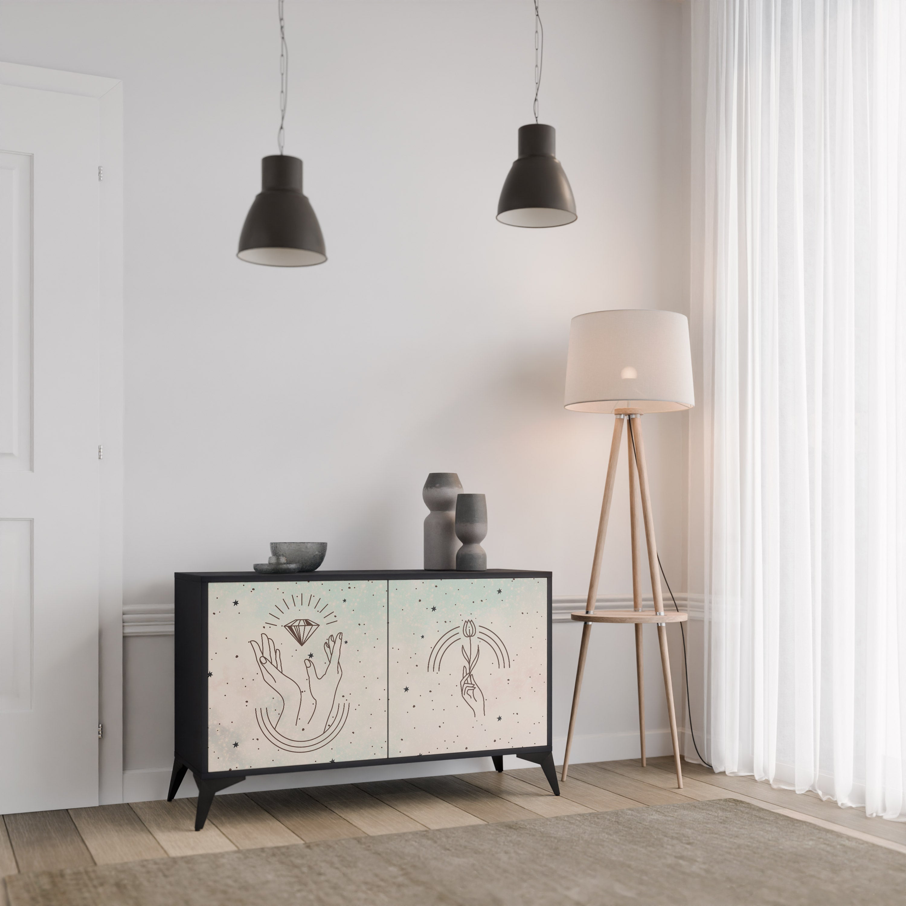DELICATE BEAUTY Sideboard mit 2 Türen in Schwarz