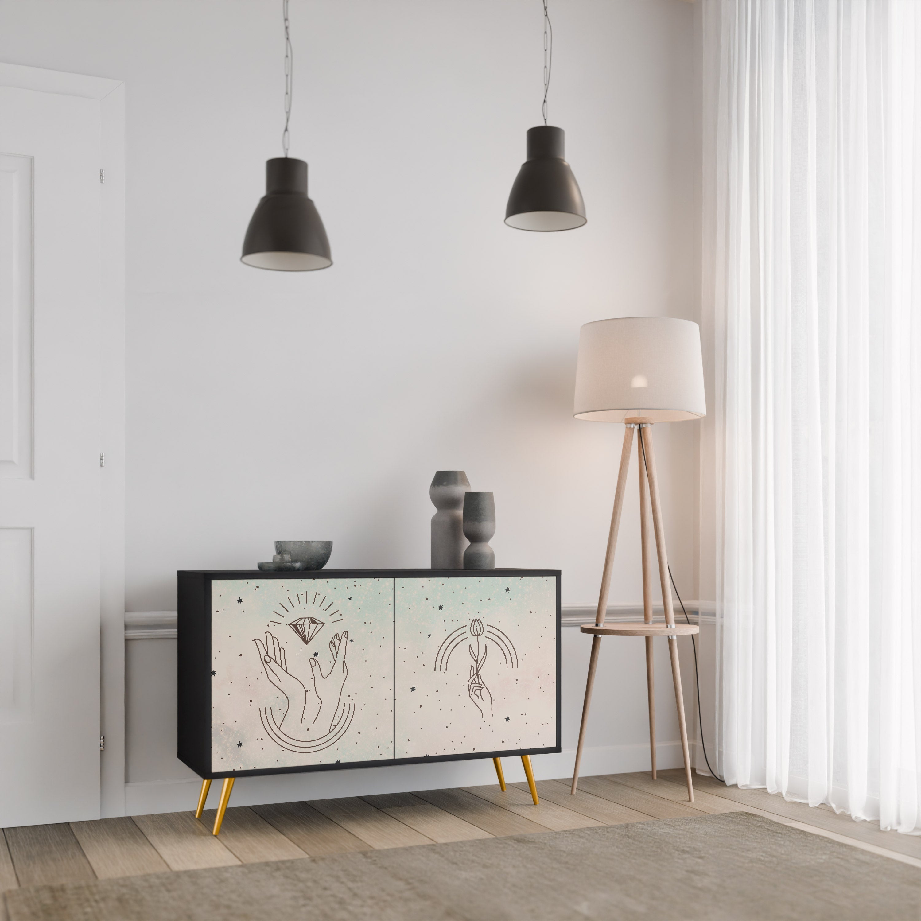 DELICATE BEAUTY Sideboard mit 2 Türen in Schwarz