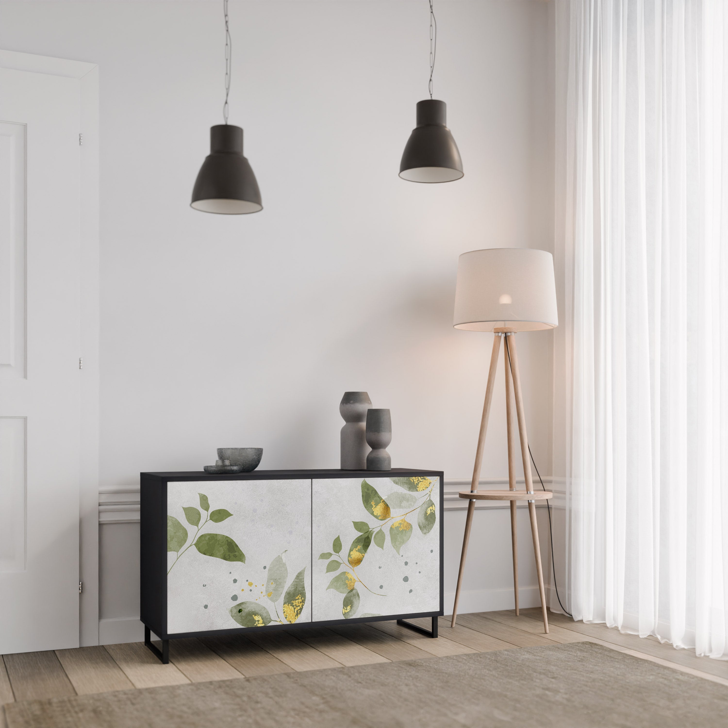ELEGANT BOTANICS Sideboard mit 2 Türen in Schwarz