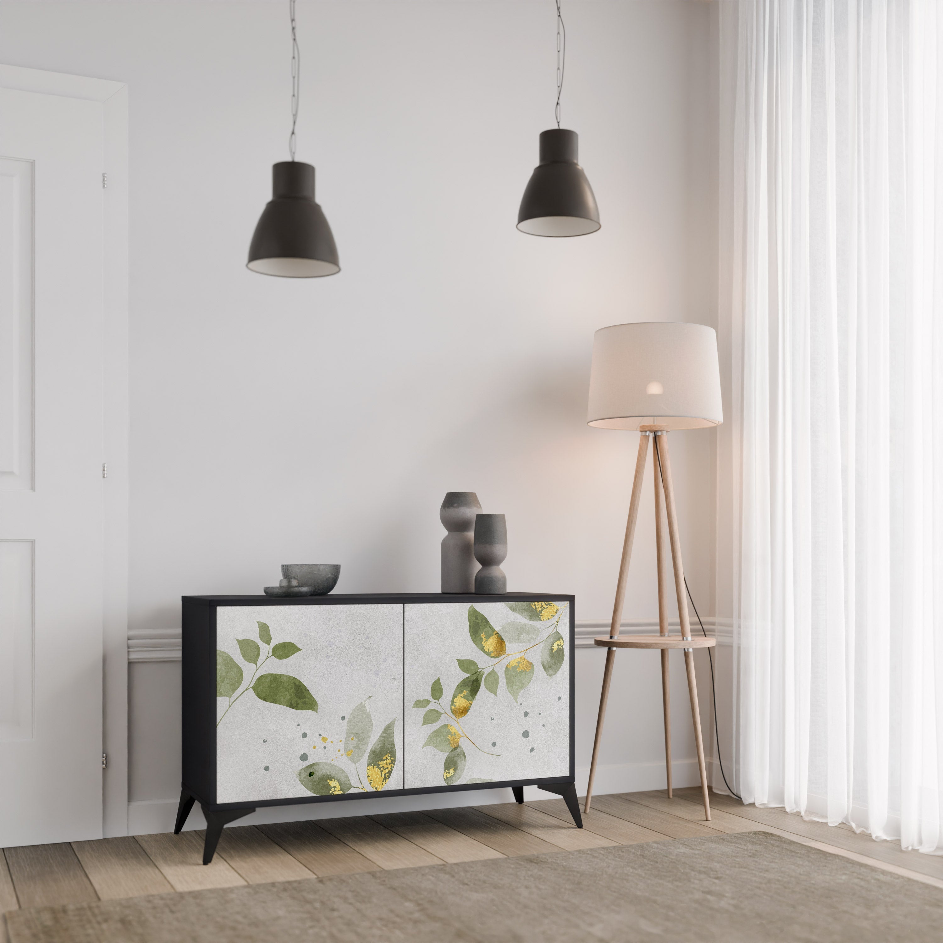 ELEGANT BOTANICS Sideboard mit 2 Türen in Schwarz