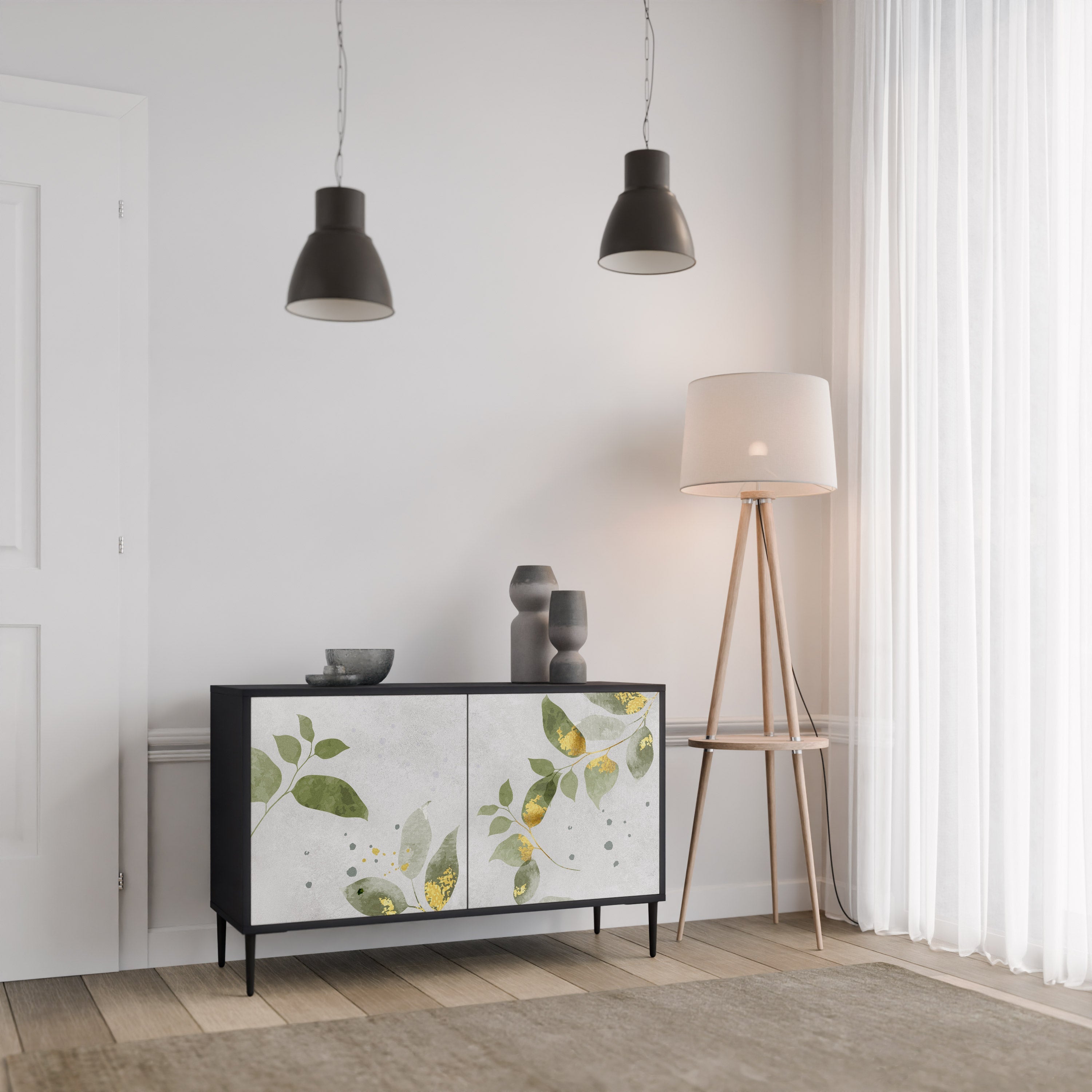 ELEGANT BOTANICS 2-Door Sideboard in Black Finish