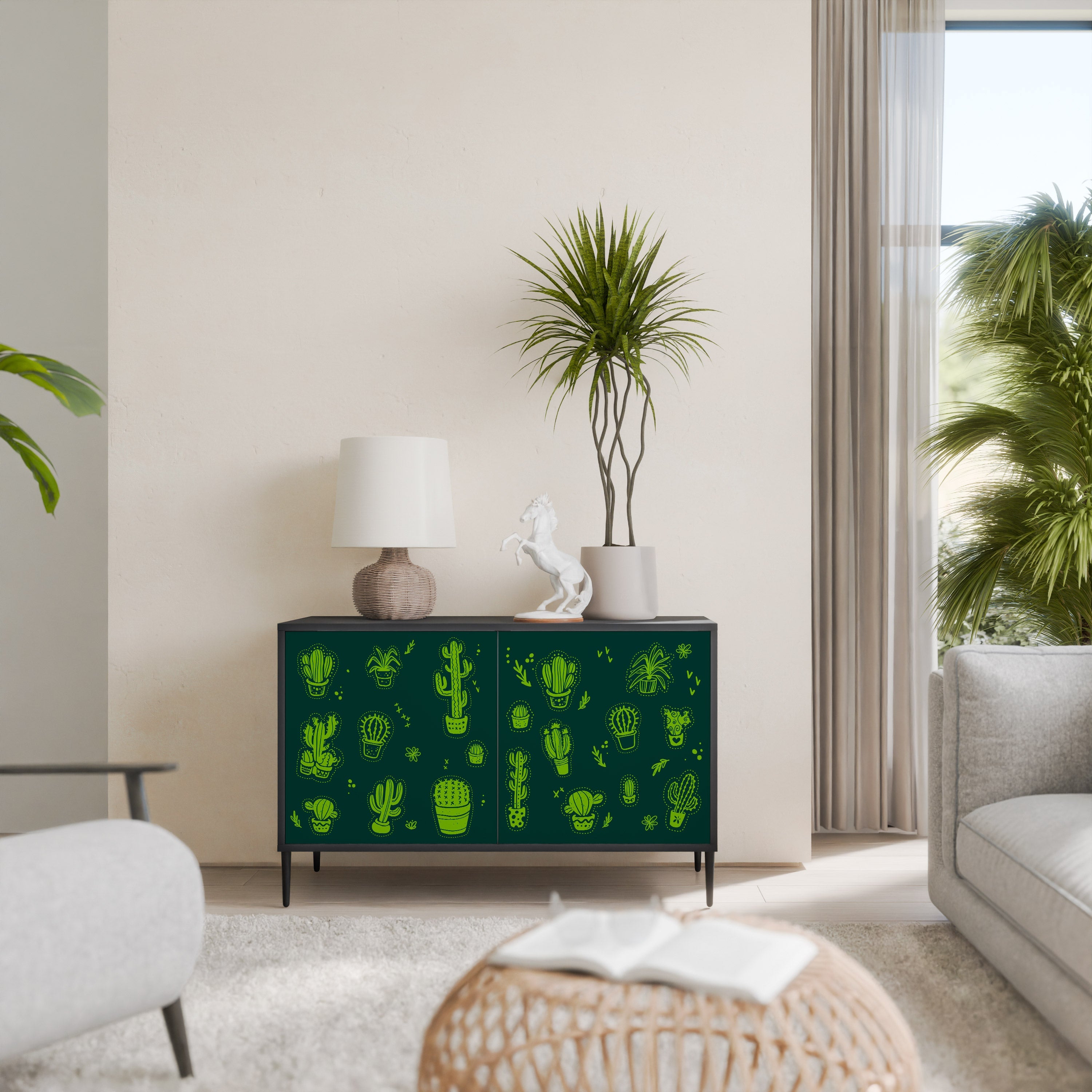 DESERT GREEN 2-Door Sideboard in Black Finish