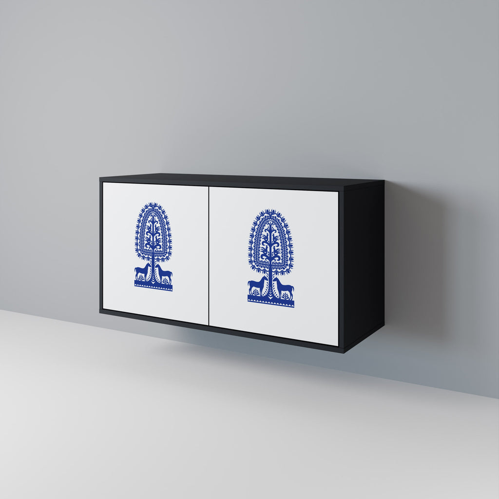 POLISH FOLK ART 2-Door Sideboard in Black Finish