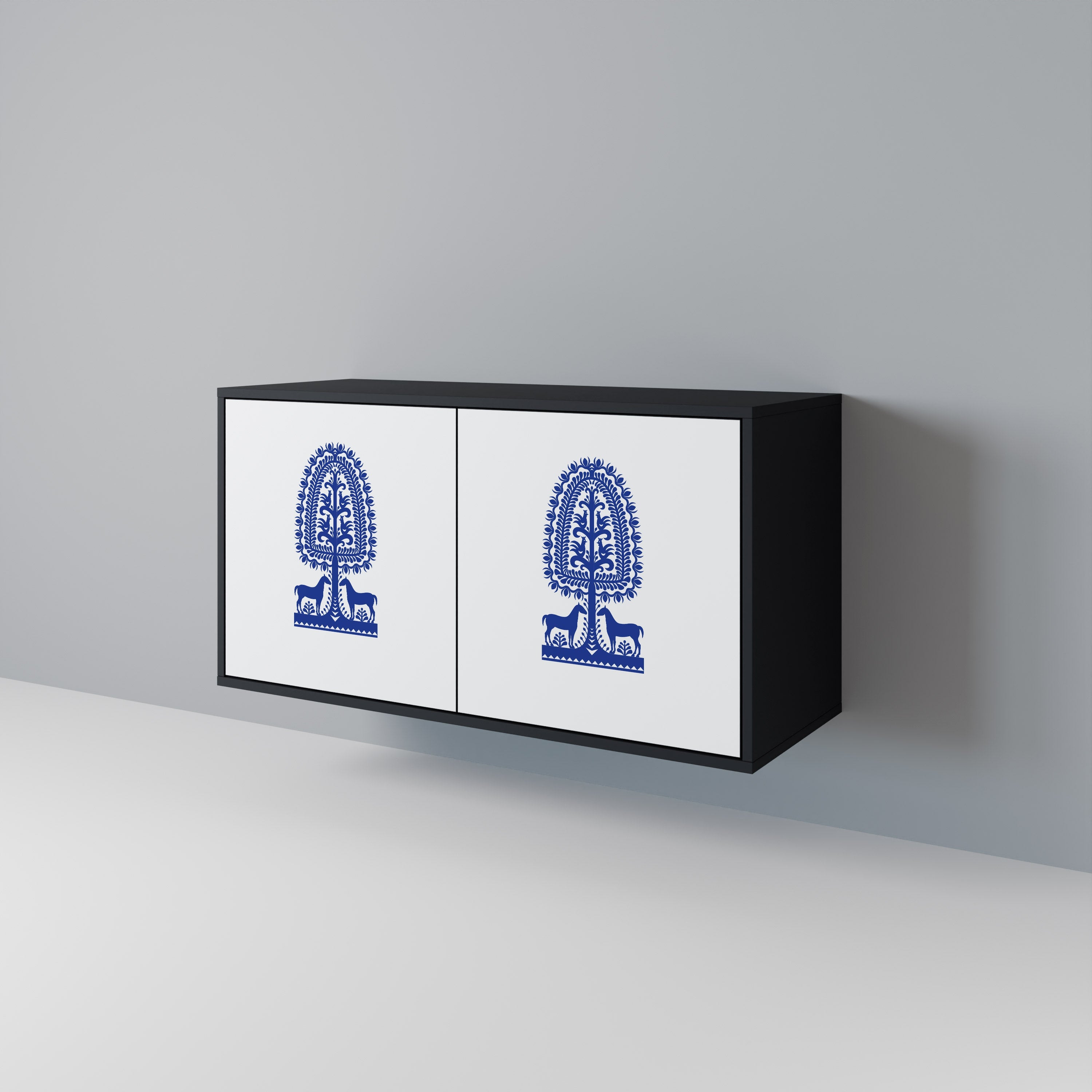 POLISH FOLK ART 2-Door Sideboard in Black Finish