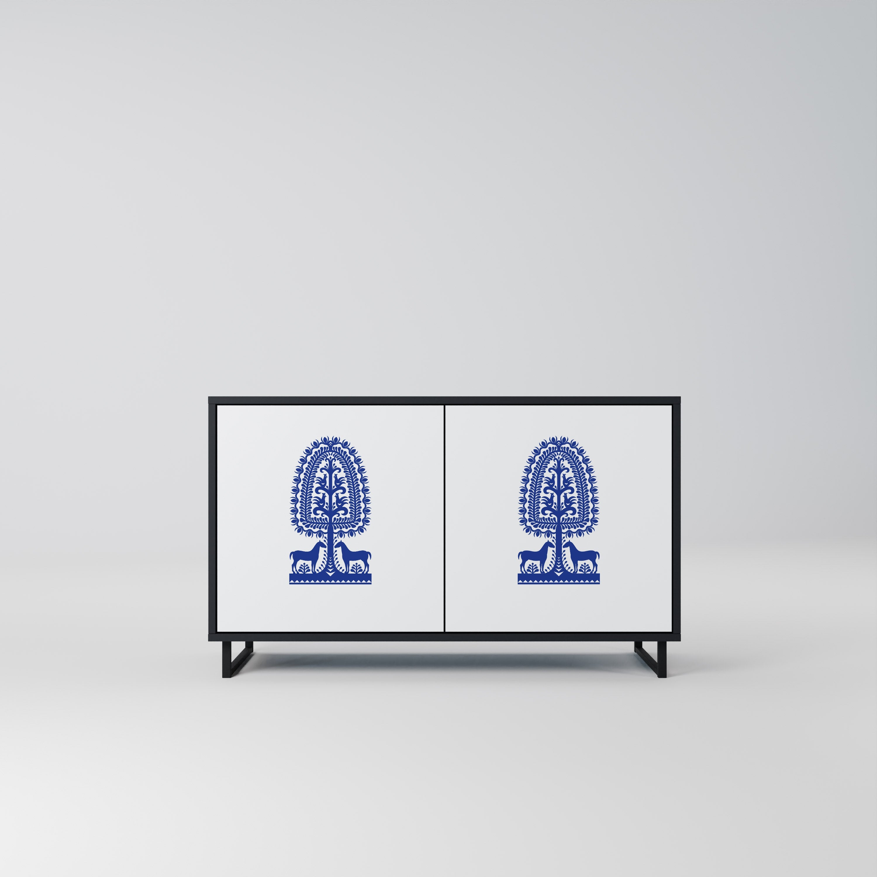 POLISH FOLK ART 2-Door Sideboard in Black Finish