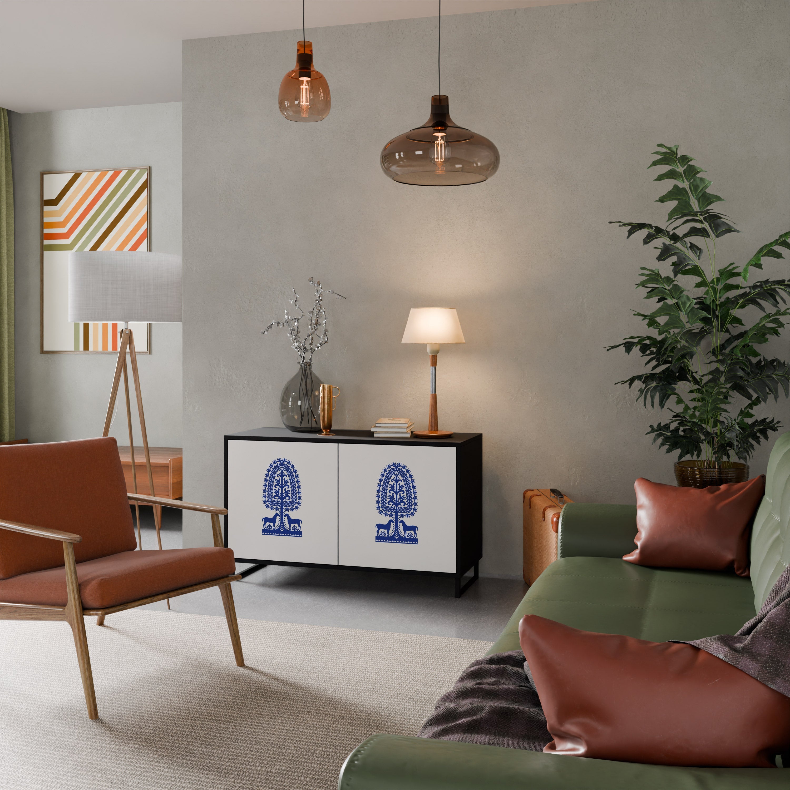 POLISH FOLK ART 2-Door Sideboard in Black Finish