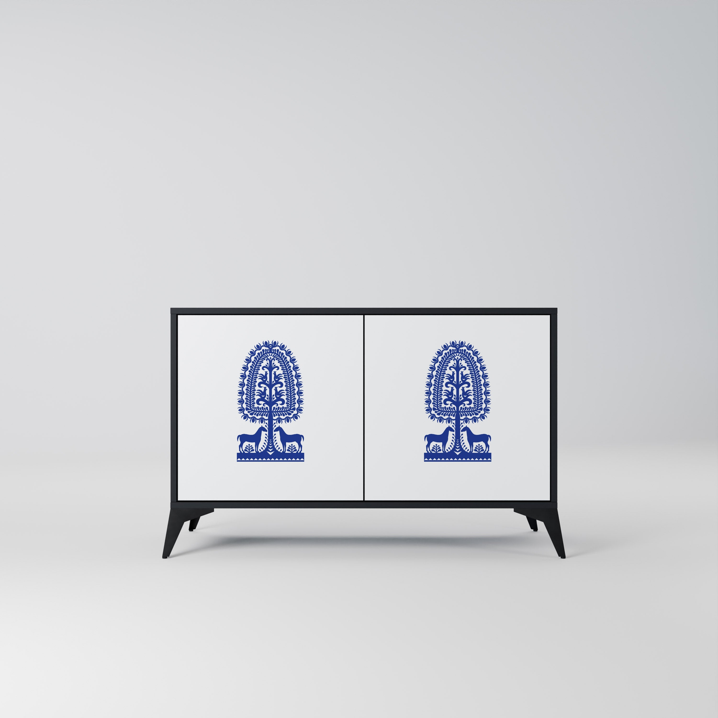 POLISH FOLK ART 2-Door Sideboard in Black Finish