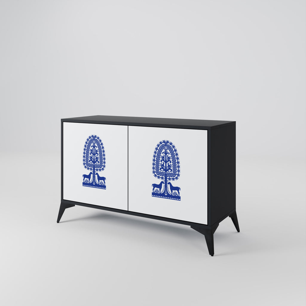 POLISH FOLK ART 2-Door Sideboard in Black Finish