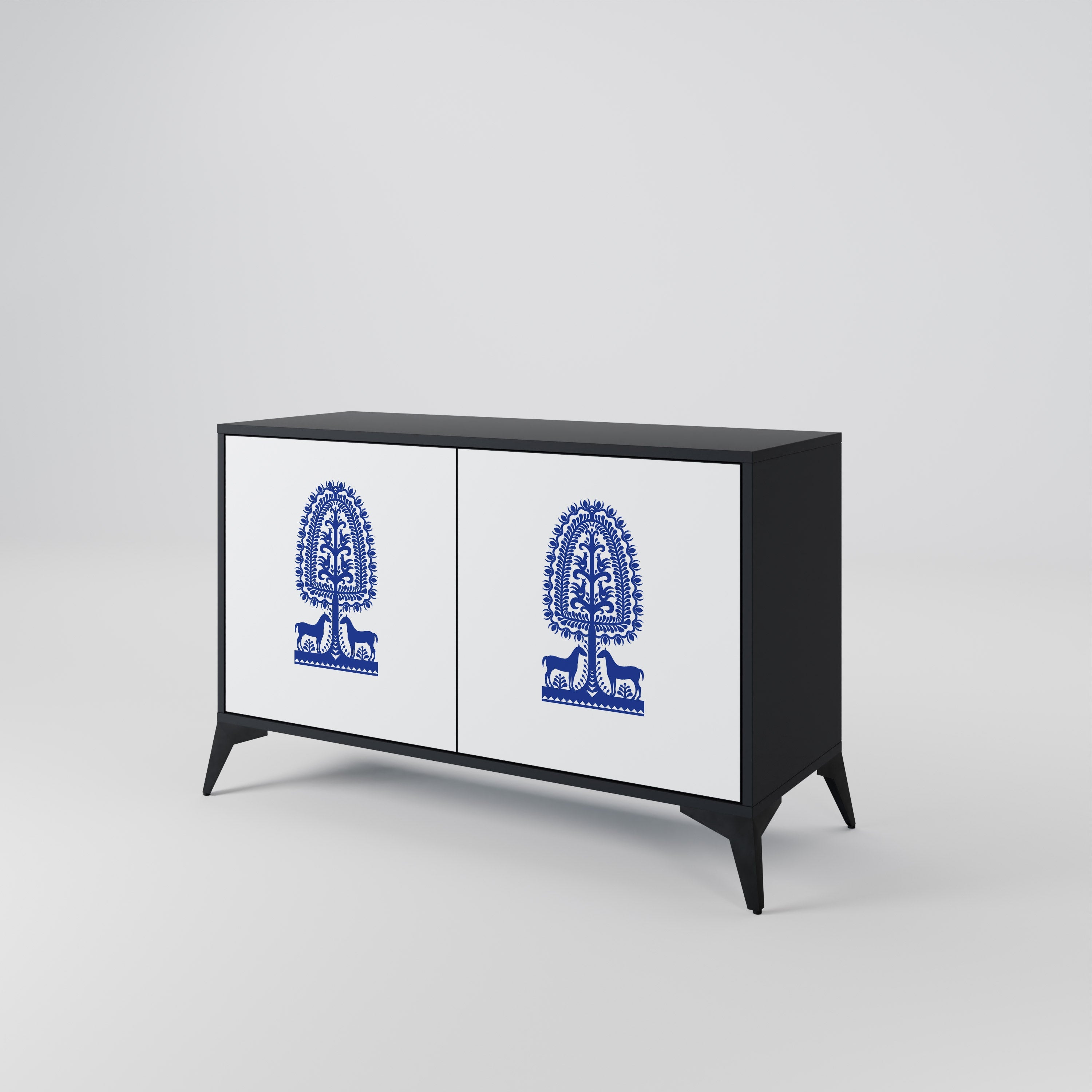 POLISH FOLK ART 2-Door Sideboard in Black Finish