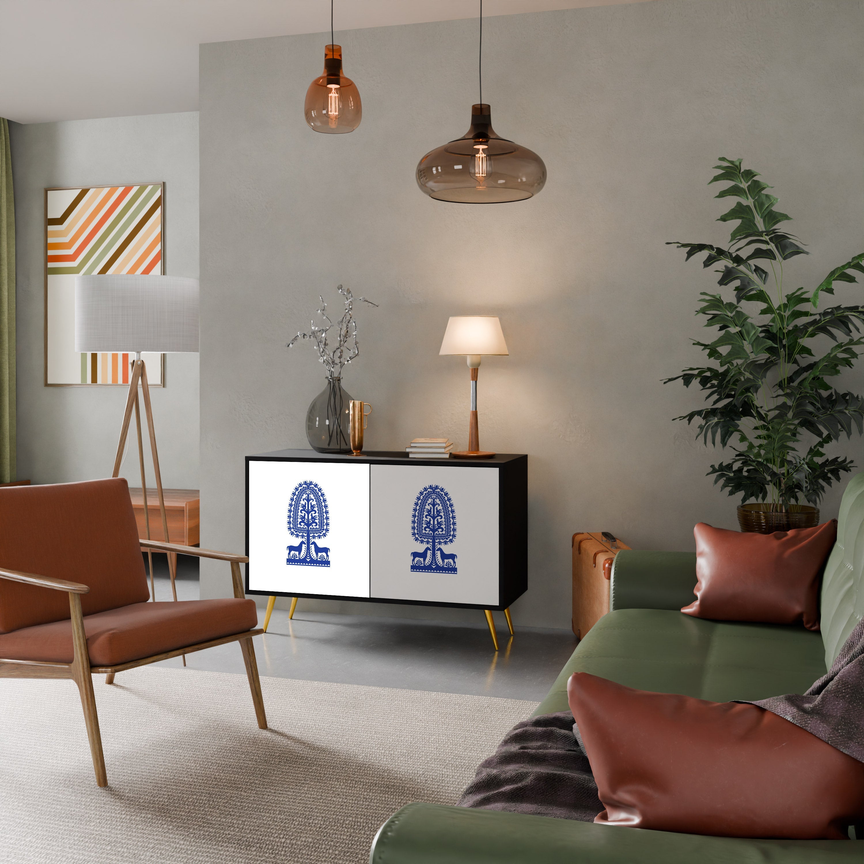 POLISH FOLK ART 2-Door Sideboard in Black Finish