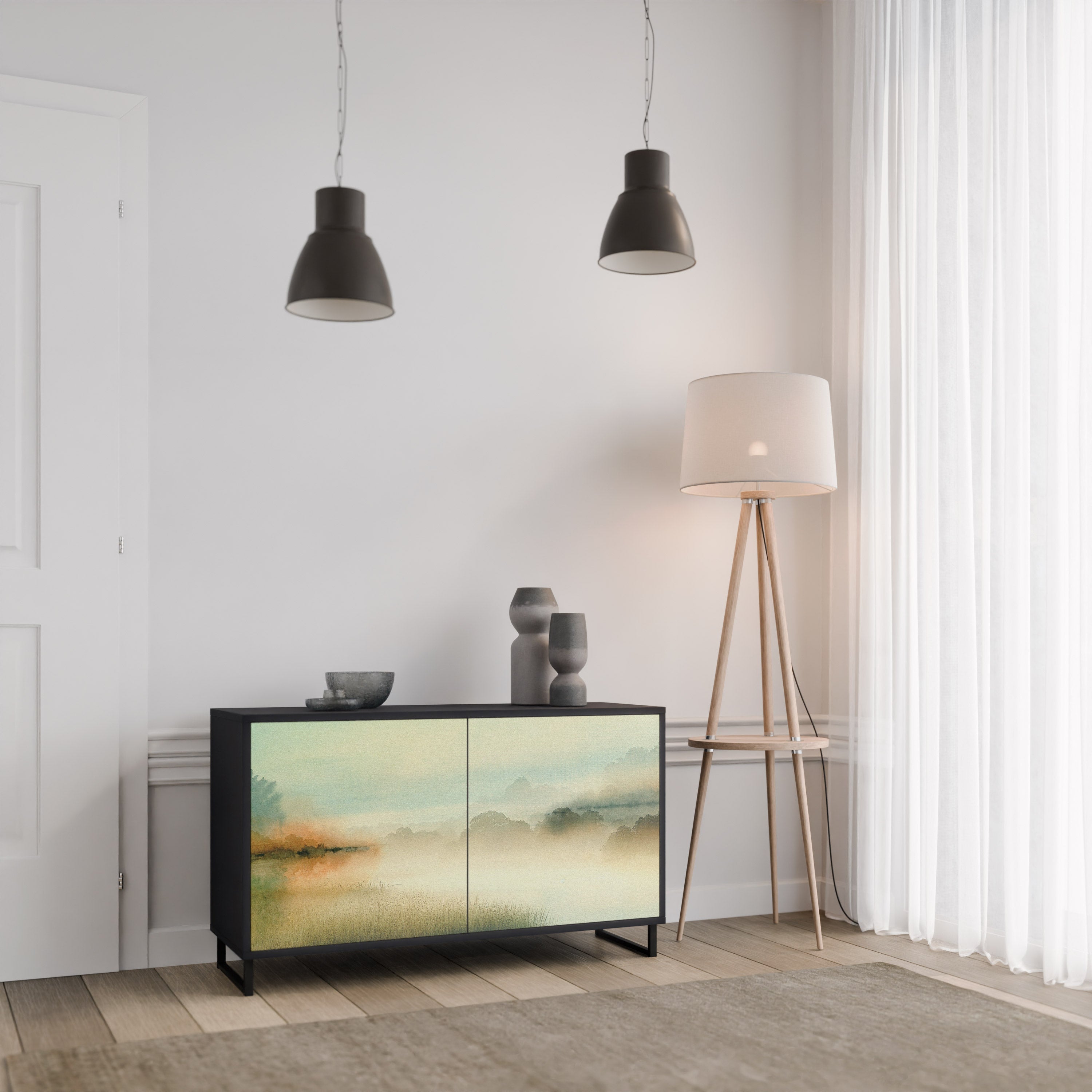 MORNING BY THE LAKE Sideboard mit 2 Türen in Schwarz